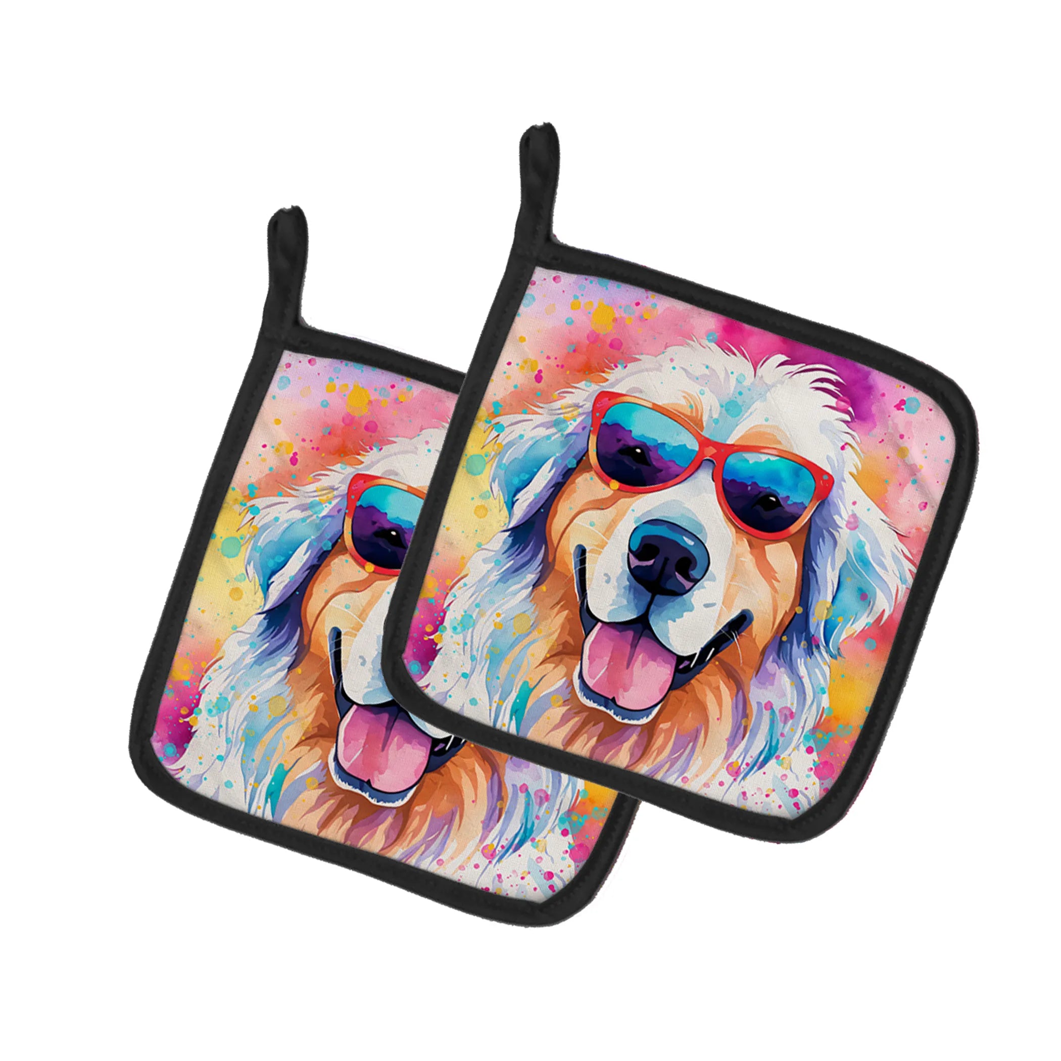 Hippie Dawg Pair of Pot Holders - Size: 7.5HX7.5W | Pack Of: 1 | Collection name: Hippie dawg