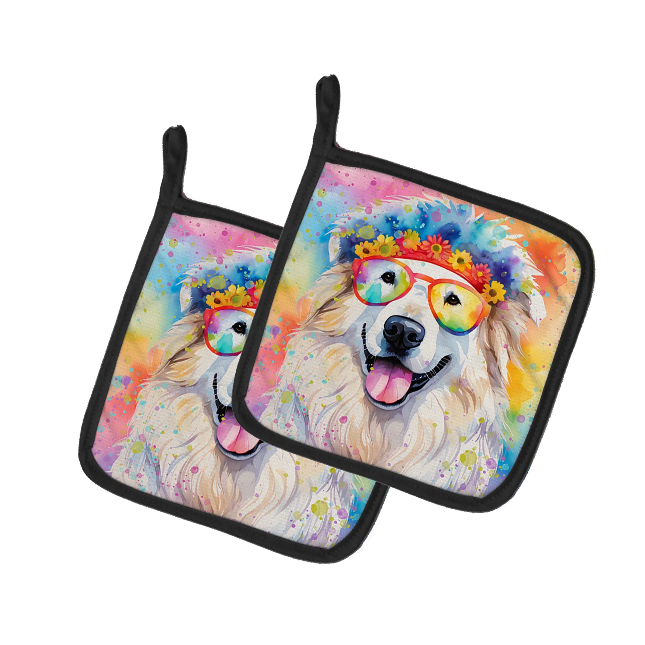 Hippie Dawg Pair of Pot Holders - Size: 7.5HX7.5W | Pack Of: 1 | Collection name: Hippie dawg