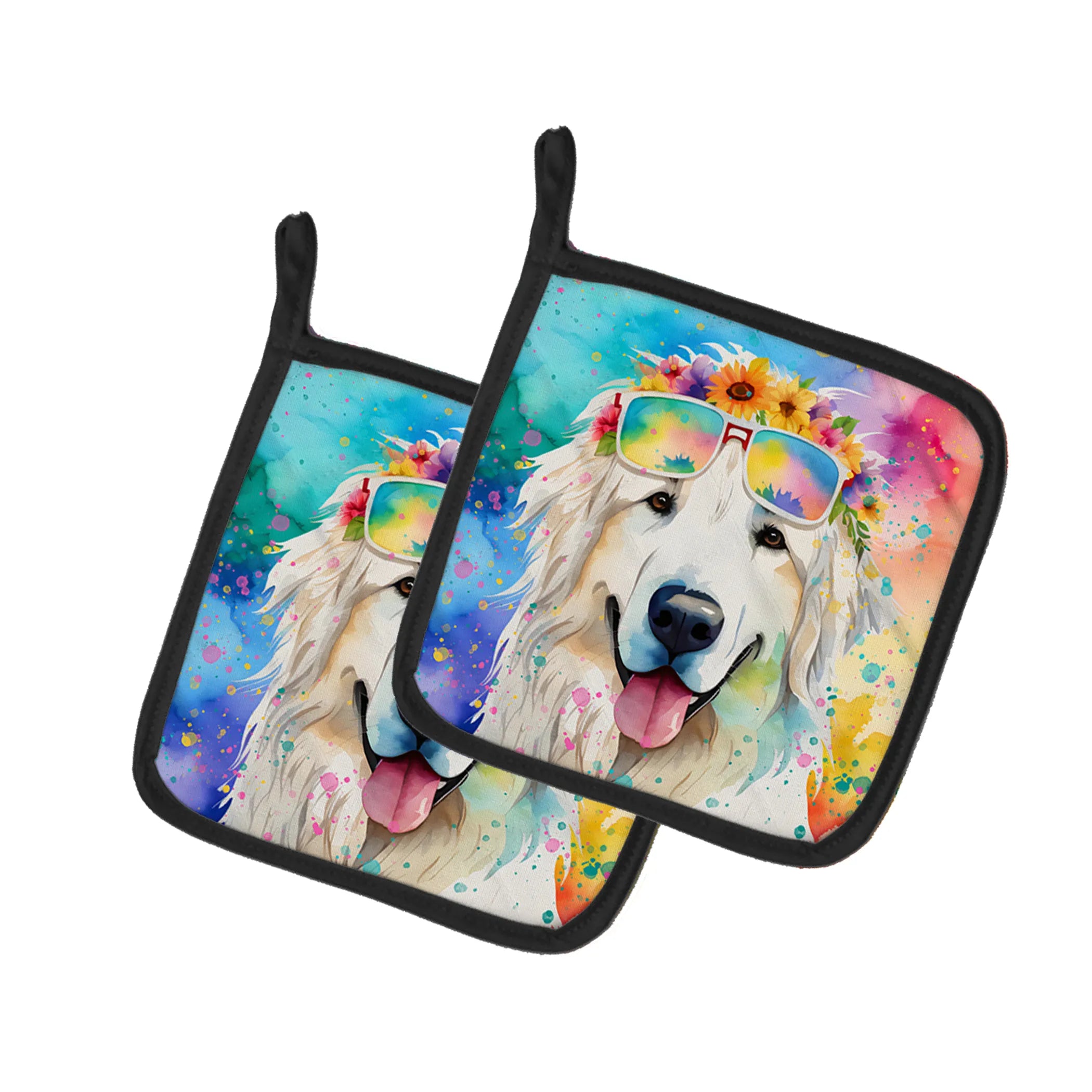 Hippie Dawg Pair of Pot Holders - Size: 7.5HX7.5W | Pack Of: 1 | Collection name: Hippie dawg