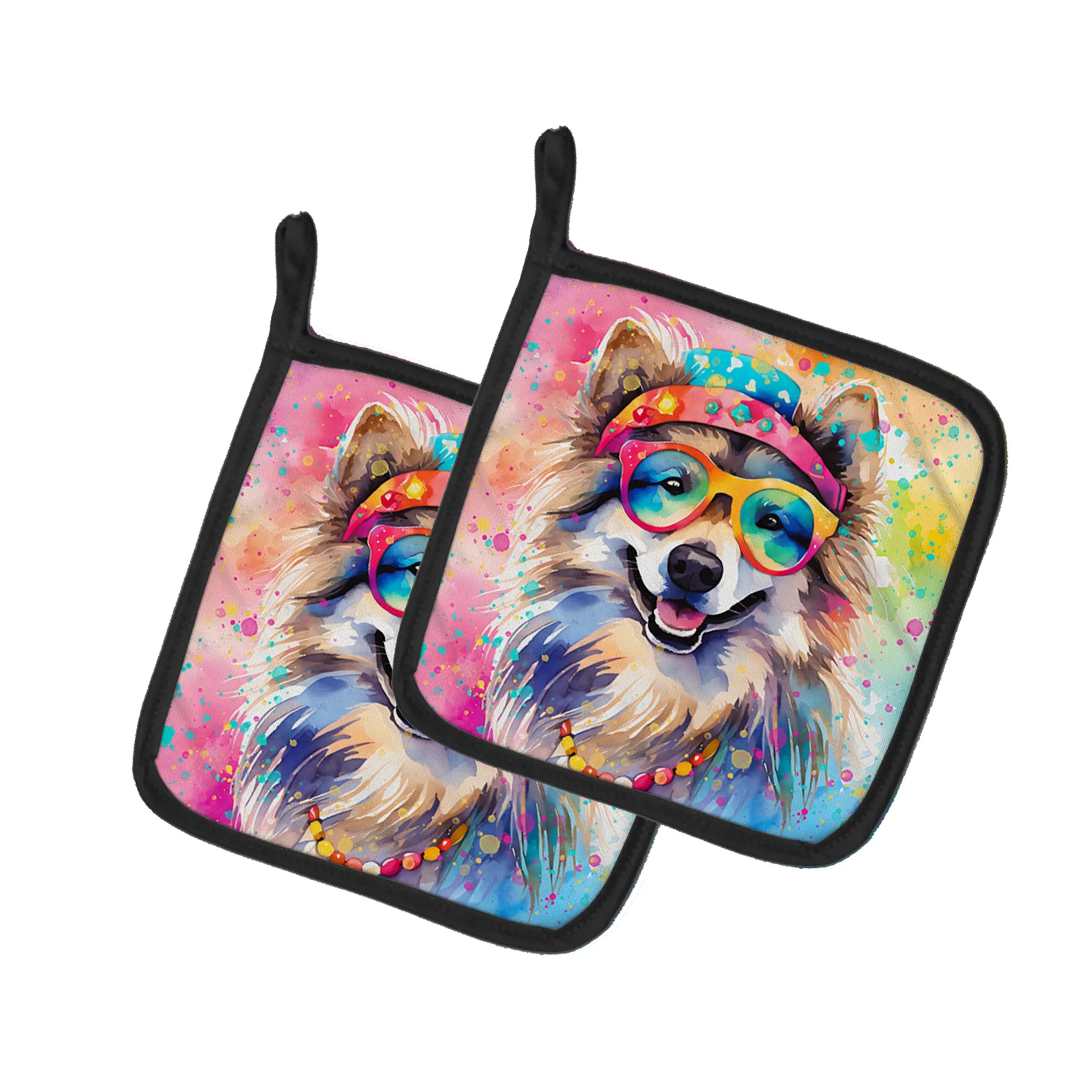 Hippie Dawg Pair of Pot Holders - Size: 7.5HX7.5W | Pack Of: 1 | Collection name: Hippie dawg