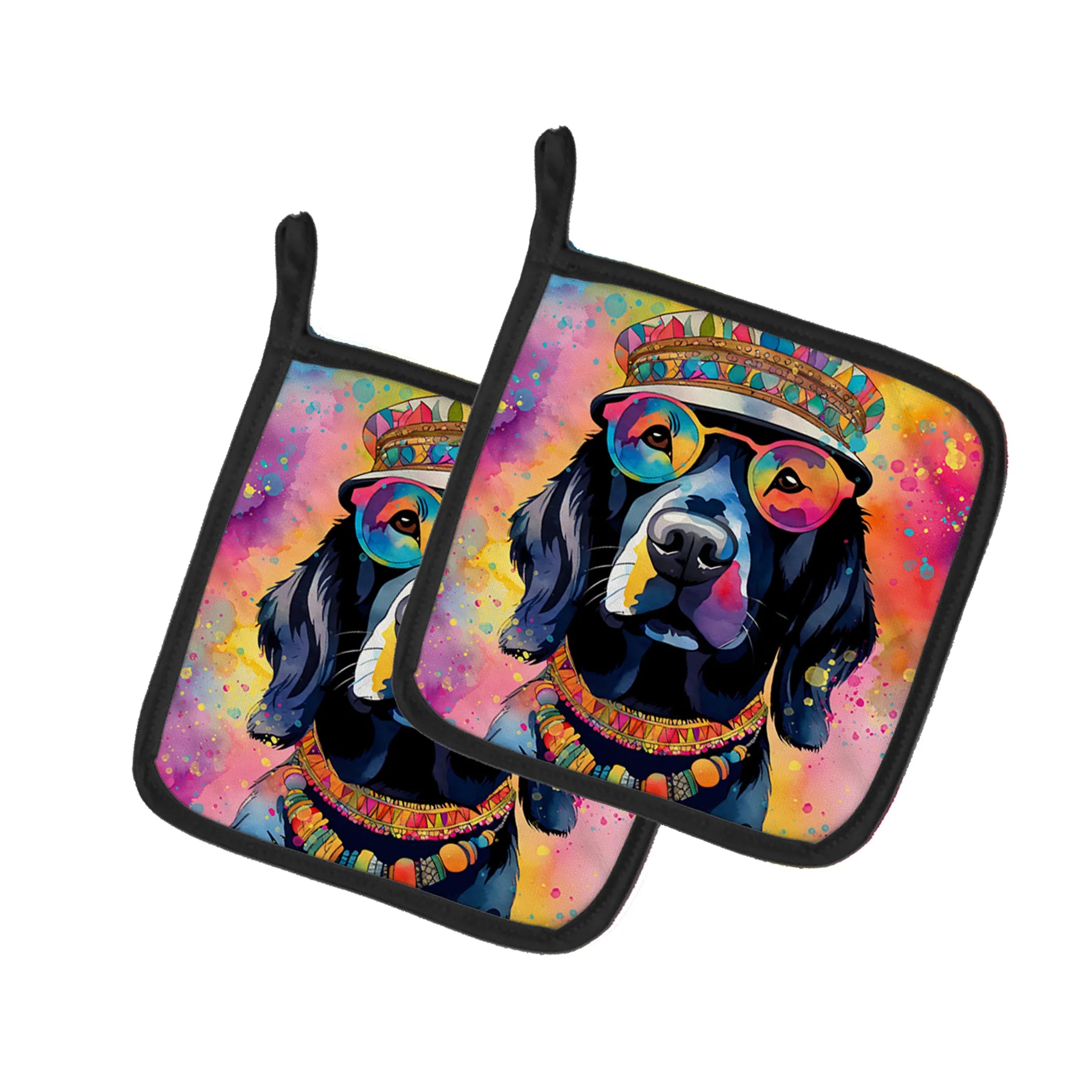 Hippie Dawg Pair of Pot Holders - Size: 7.5HX7.5W | Pack Of: 1 | Collection name: Hippie dawg