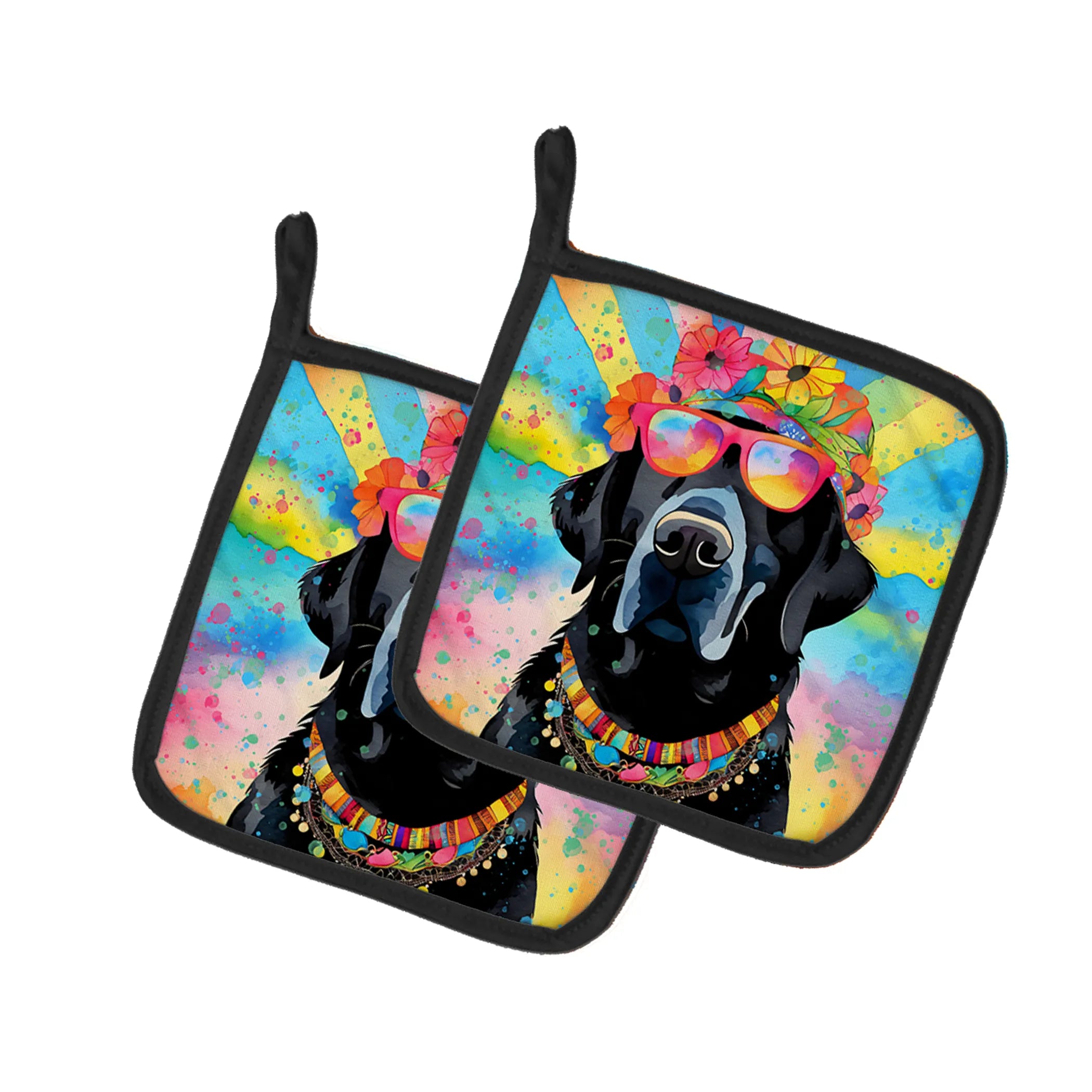 Hippie Dawg Pair of Pot Holders - Size: 7.5HX7.5W | Pack Of: 1 | Collection name: Hippie dawg