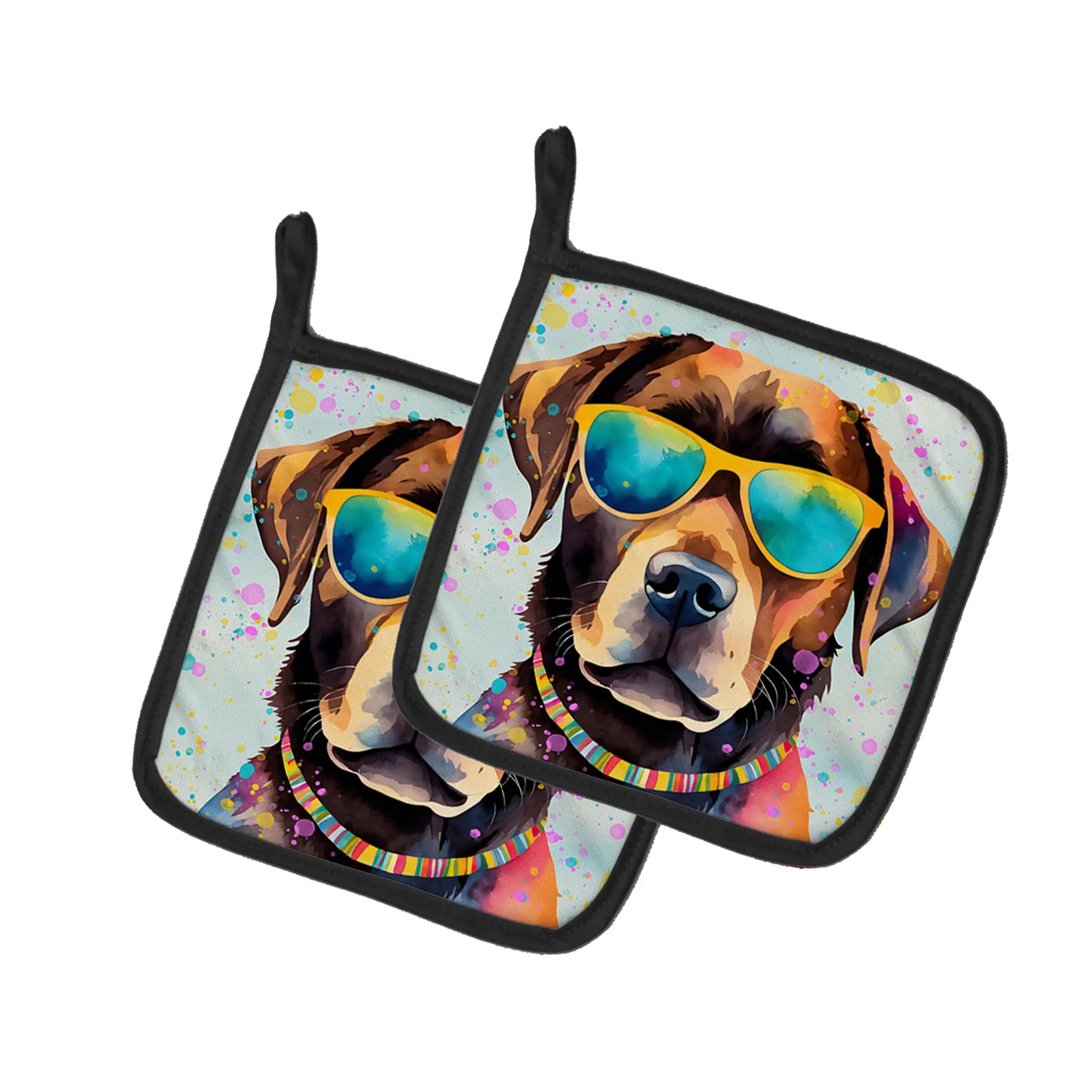 Hippie Dawg Pair of Pot Holders - Size: 7.5HX7.5W | Pack Of: 1 | Collection name: Hippie dawg
