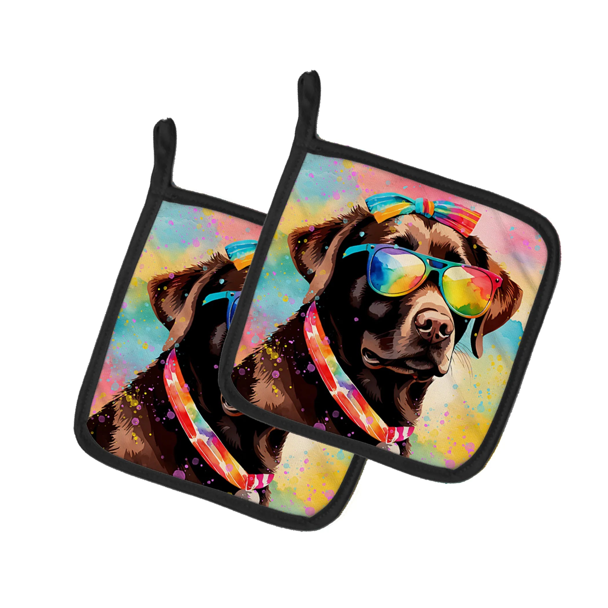 Hippie Dawg Pair of Pot Holders - Size: 7.5HX7.5W | Pack Of: 1 | Collection name: Hippie dawg