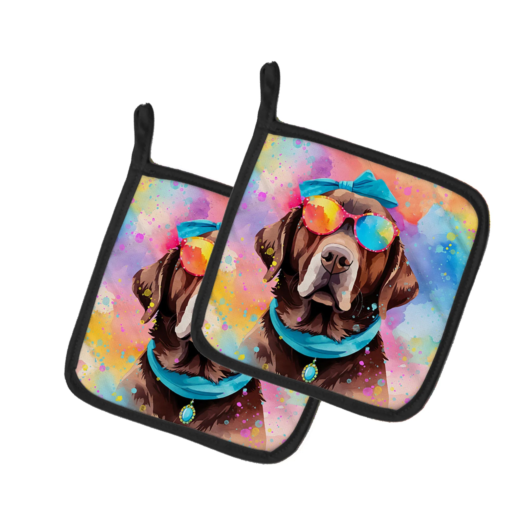 Hippie Dawg Pair of Pot Holders - Size: 7.5HX7.5W | Pack Of: 1 | Collection name: Hippie dawg