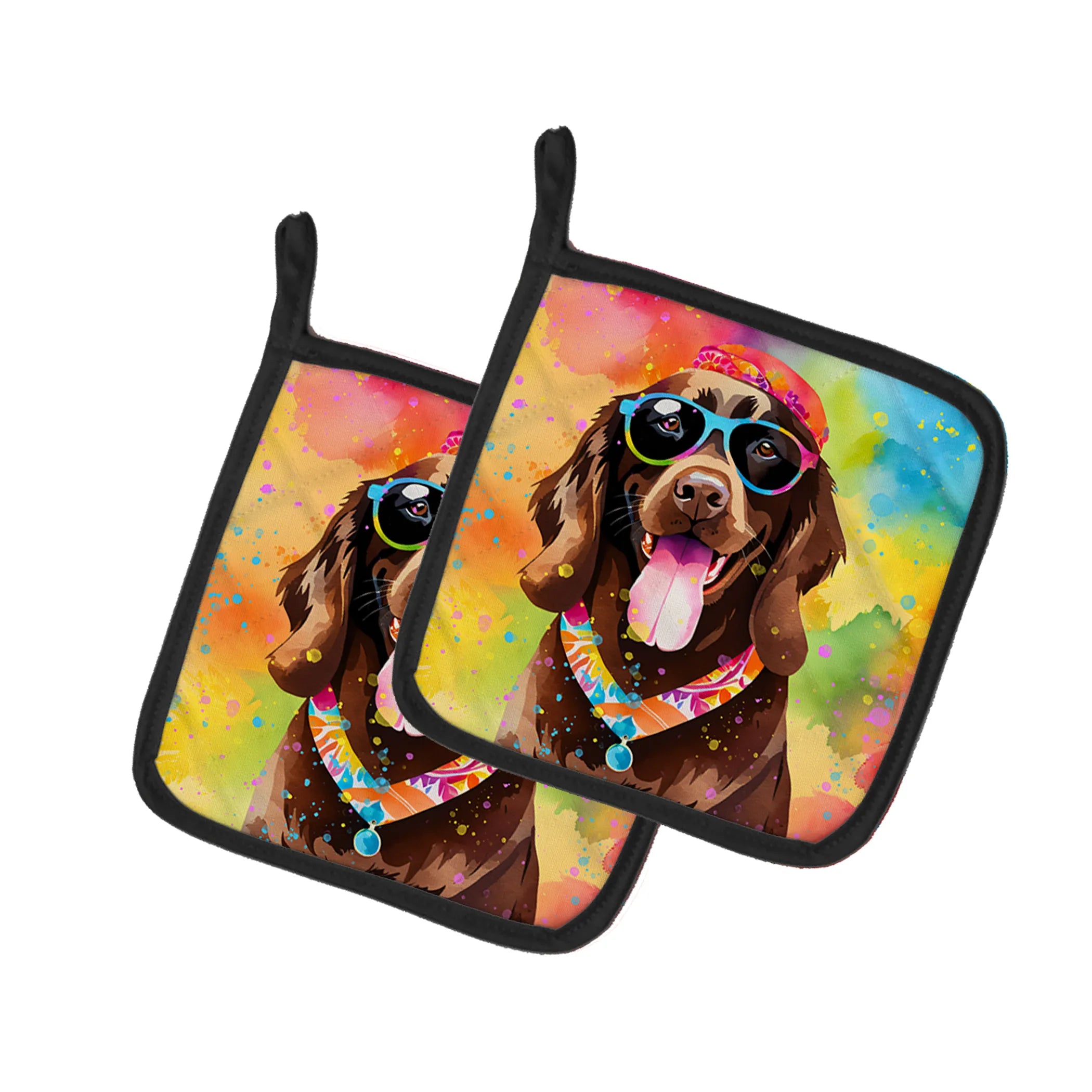 Hippie Dawg Pair of Pot Holders - Size: 7.5HX7.5W | Pack Of: 1 | Collection name: Hippie dawg