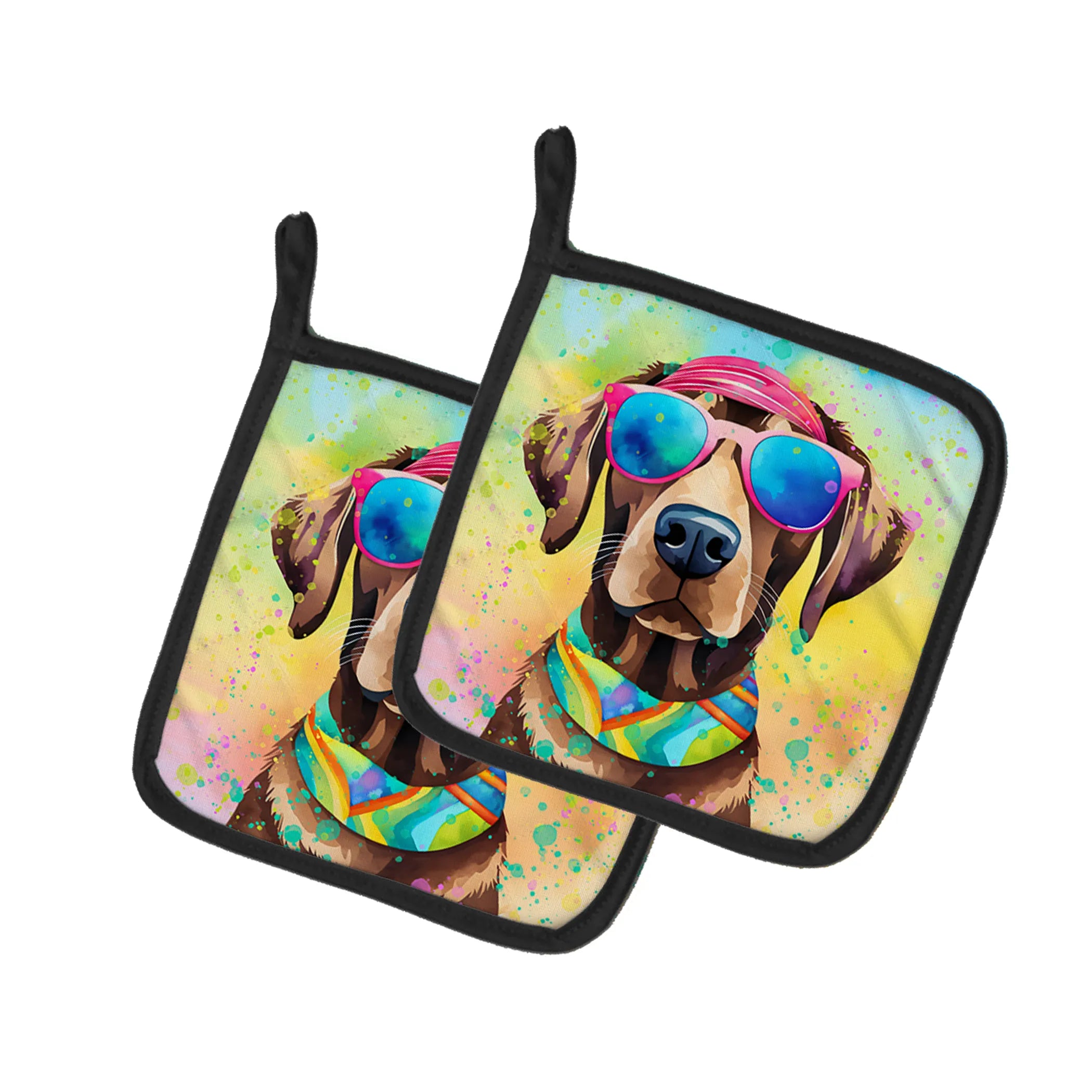 Hippie Dawg Pair of Pot Holders - Size: 7.5HX7.5W | Pack Of: 1 | Collection name: Hippie dawg