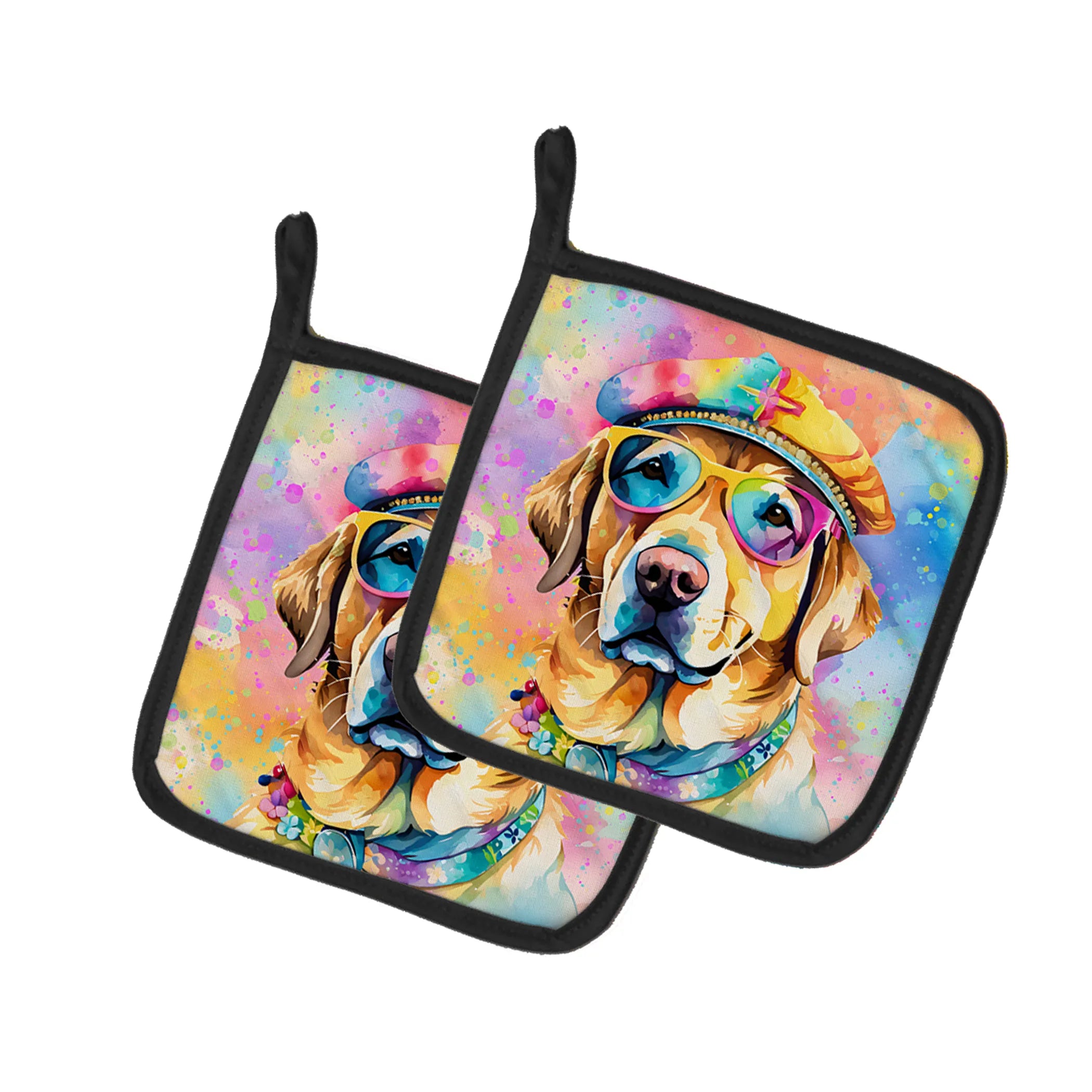 Hippie Dawg Pair of Pot Holders - Size: 7.5HX7.5W | Pack Of: 1 | Collection name: Hippie dawg