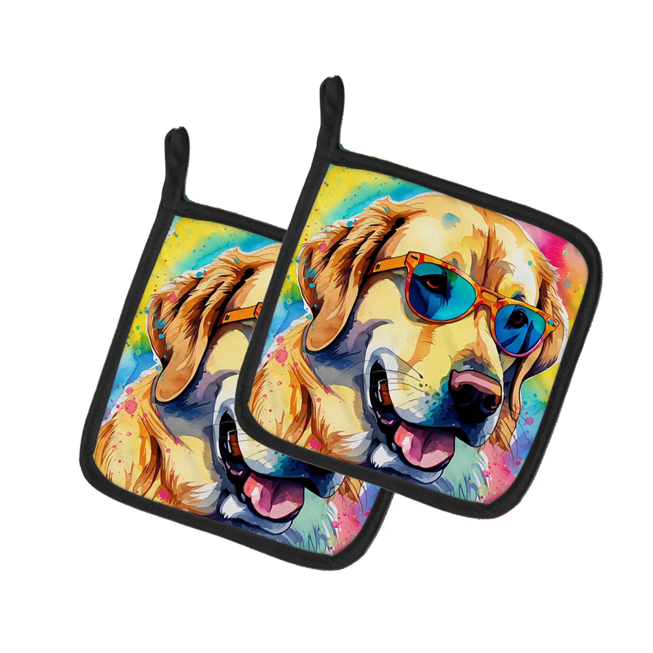 Hippie Dawg Pair of Pot Holders - Size: 7.5HX7.5W | Pack Of: 1 | Collection name: Hippie dawg