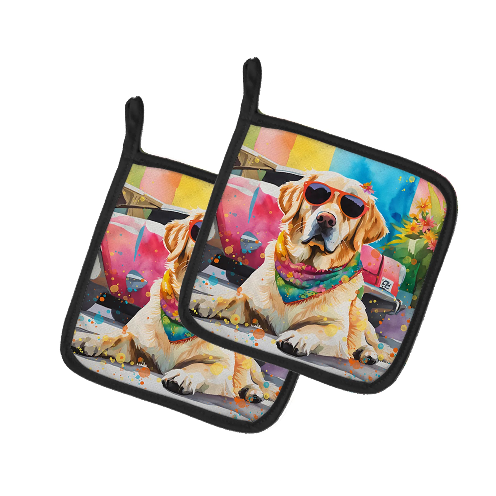 Hippie Dawg Pair of Pot Holders - Size: 7.5HX7.5W | Pack Of: 1 | Collection name: Hippie dawg