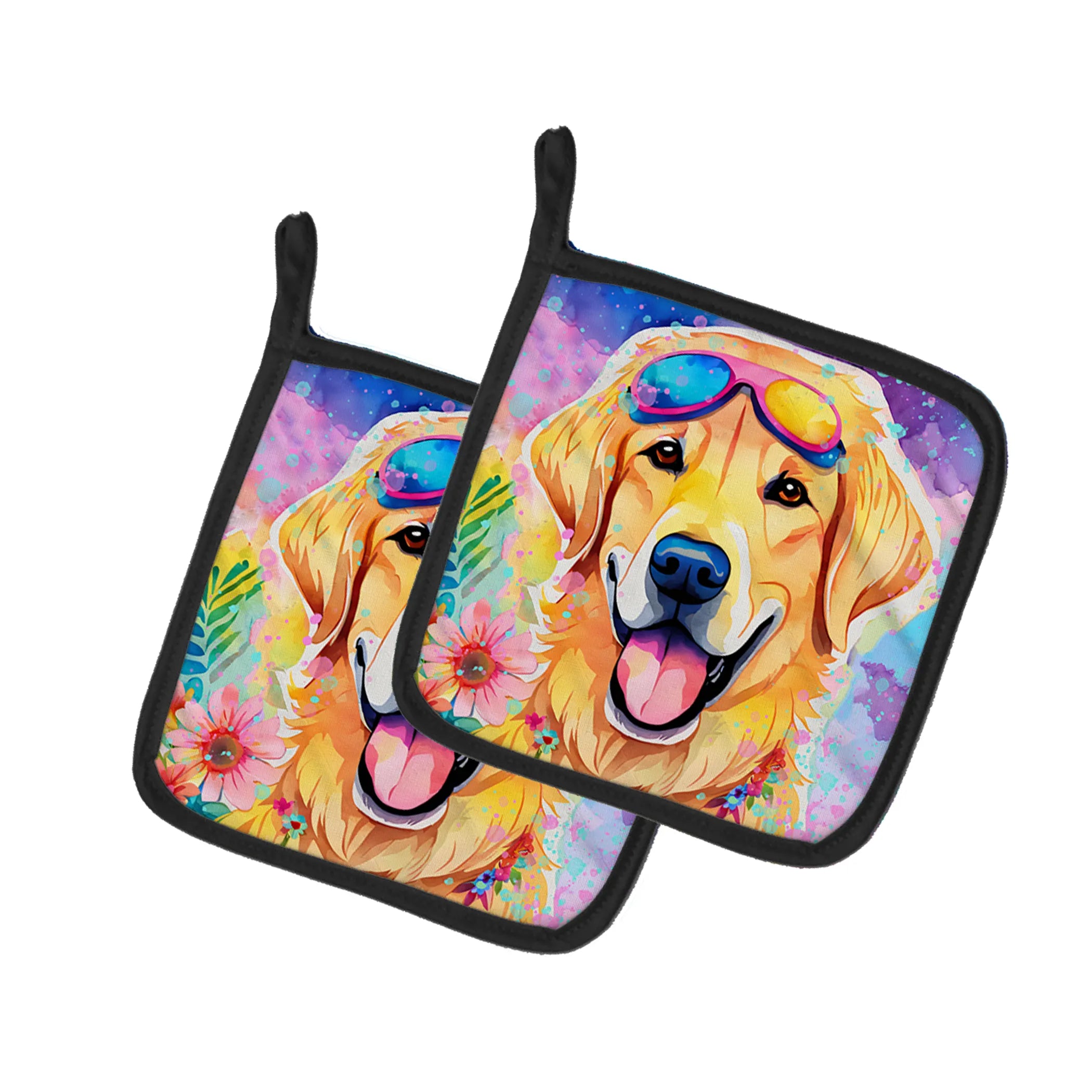 Hippie Dawg Pair of Pot Holders - Size: 7.5HX7.5W | Pack Of: 1 | Collection name: Hippie dawg
