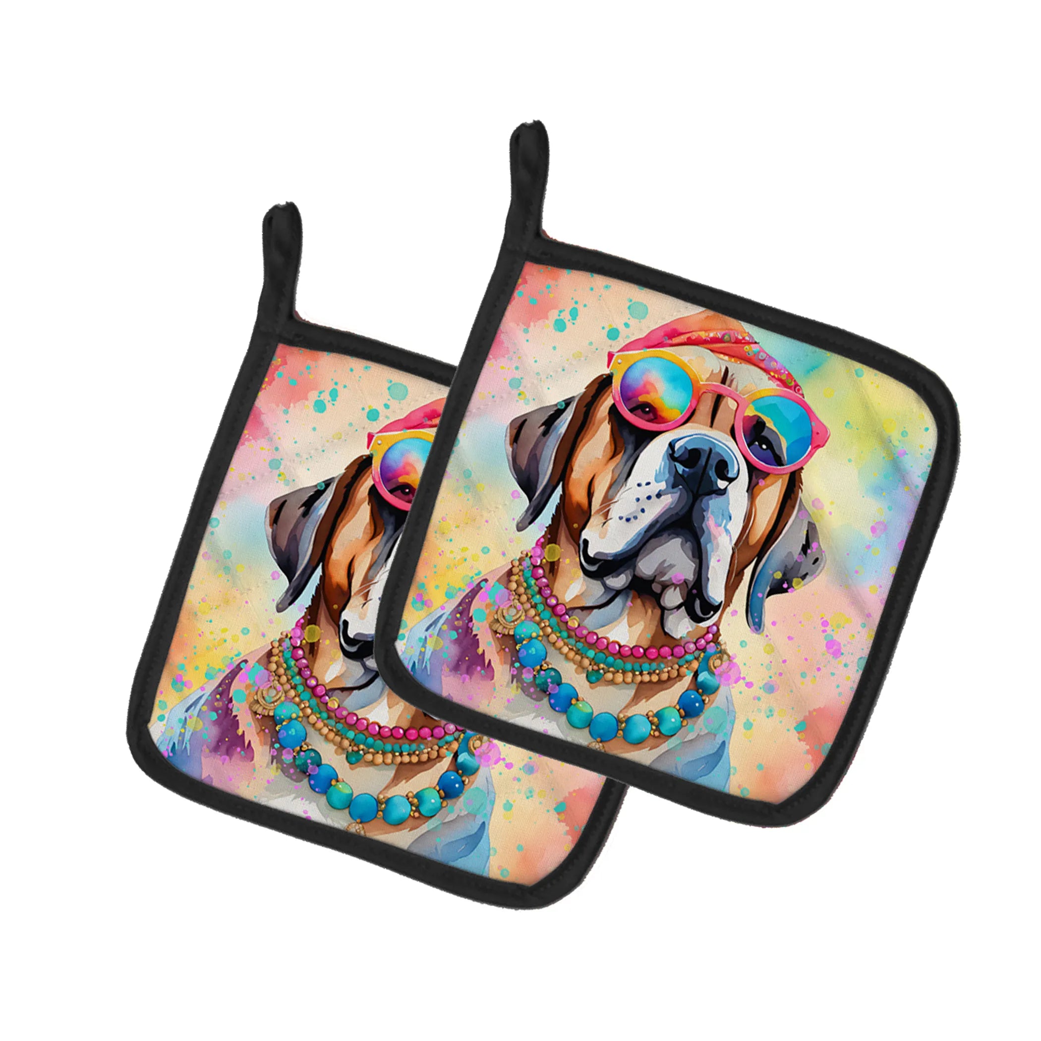 Hippie Dawg Pair of Pot Holders - Size: 7.5HX7.5W | Pack Of: 1 | Collection name: Hippie dawg