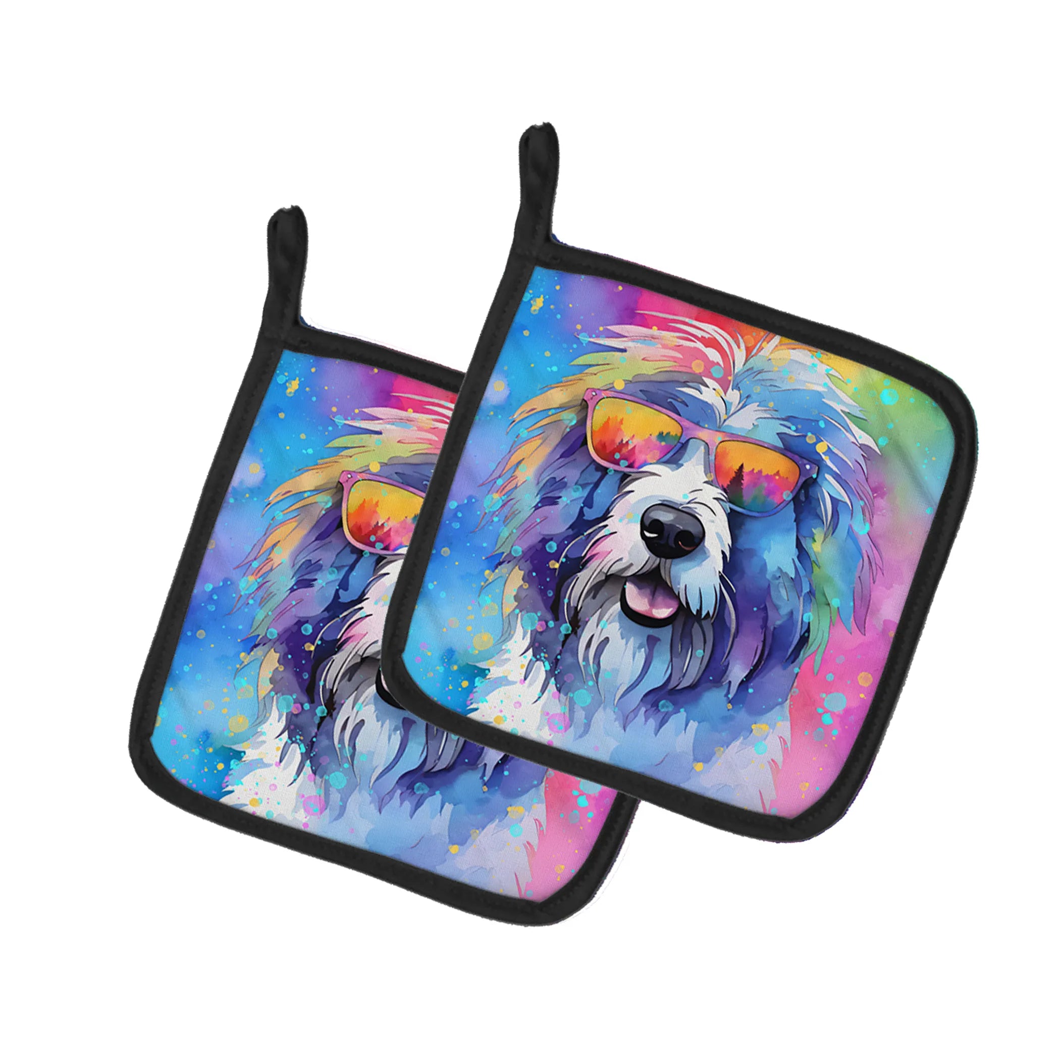 Hippie Dawg Pair of Pot Holders - Size: 7.5HX7.5W | Pack Of: 1 | Collection name: Hippie dawg