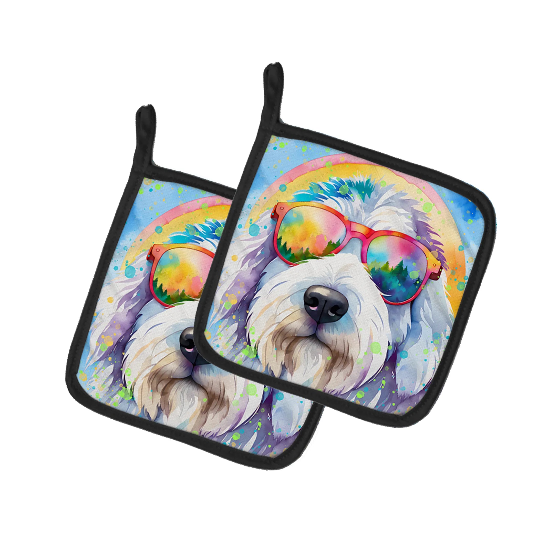 Hippie Dawg Pair of Pot Holders - Size: 7.5HX7.5W | Pack Of: 1 | Collection name: Hippie dawg