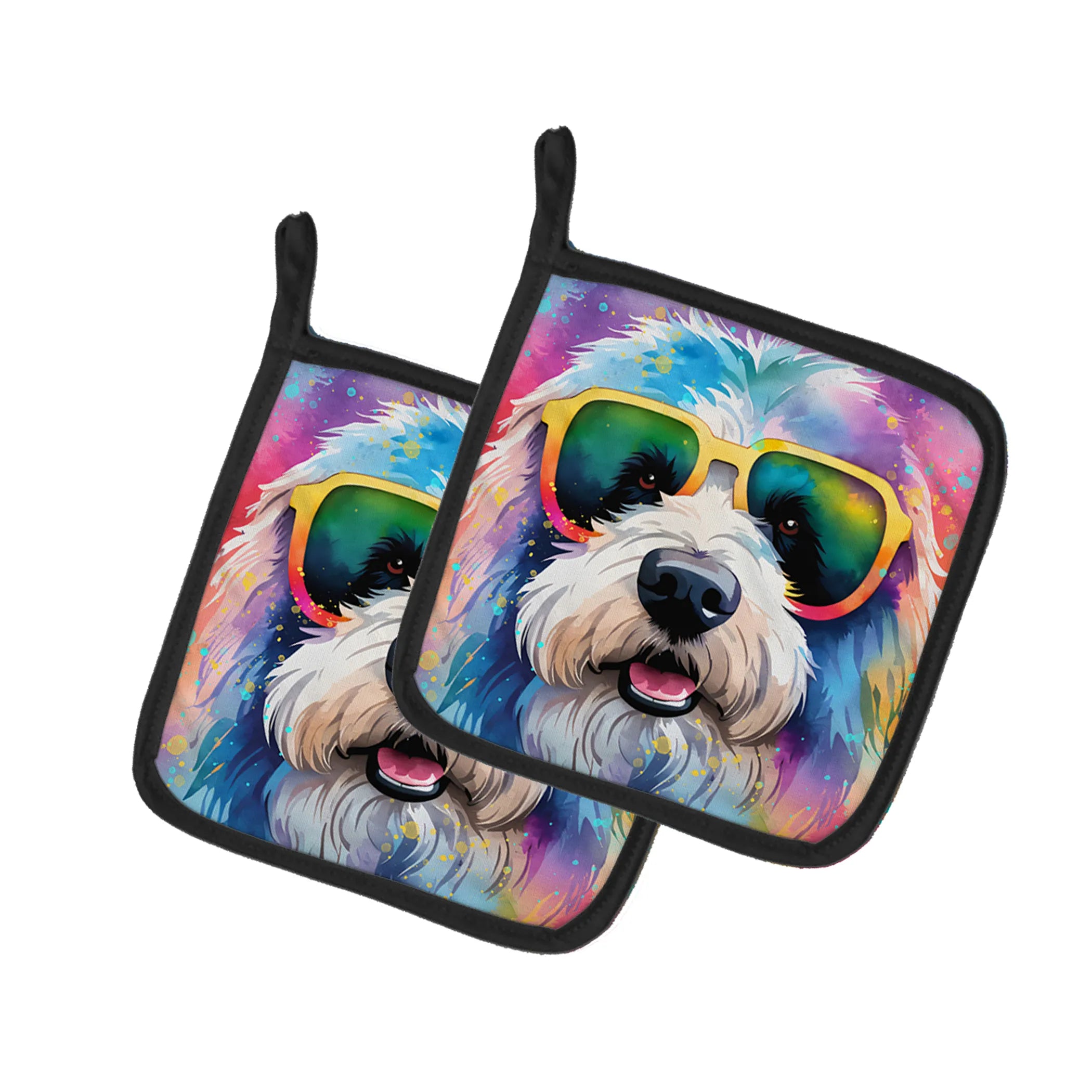 Hippie Dawg Pair of Pot Holders - Size: 7.5HX7.5W | Pack Of: 1 | Collection name: Hippie dawg