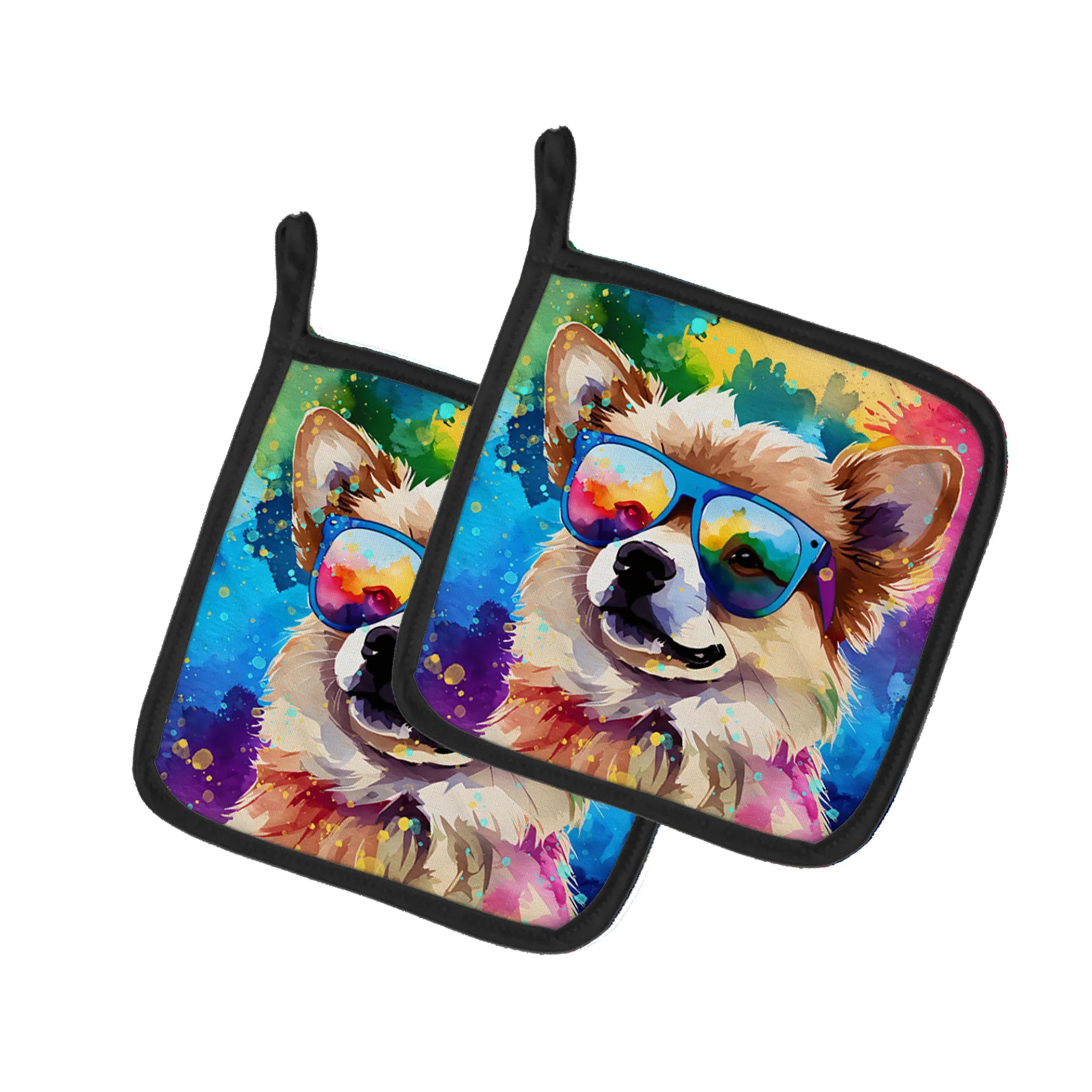 Hippie Dawg Pair of Pot Holders - Size: 7.5HX7.5W | Pack Of: 1 | Collection name: Hippie dawg