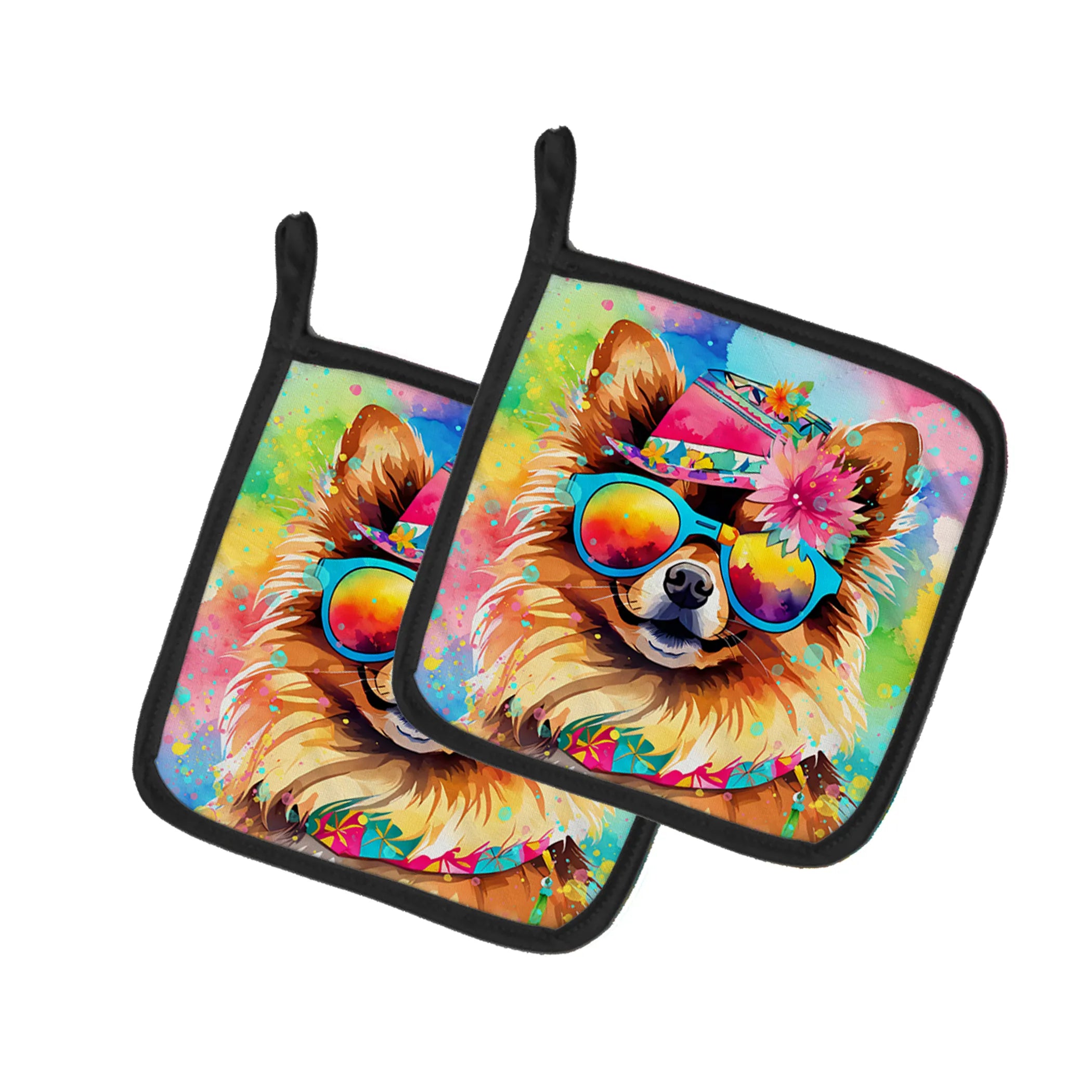 Hippie Dawg Pair of Pot Holders - Size: 7.5HX7.5W | Pack Of: 1 | Collection name: Hippie dawg