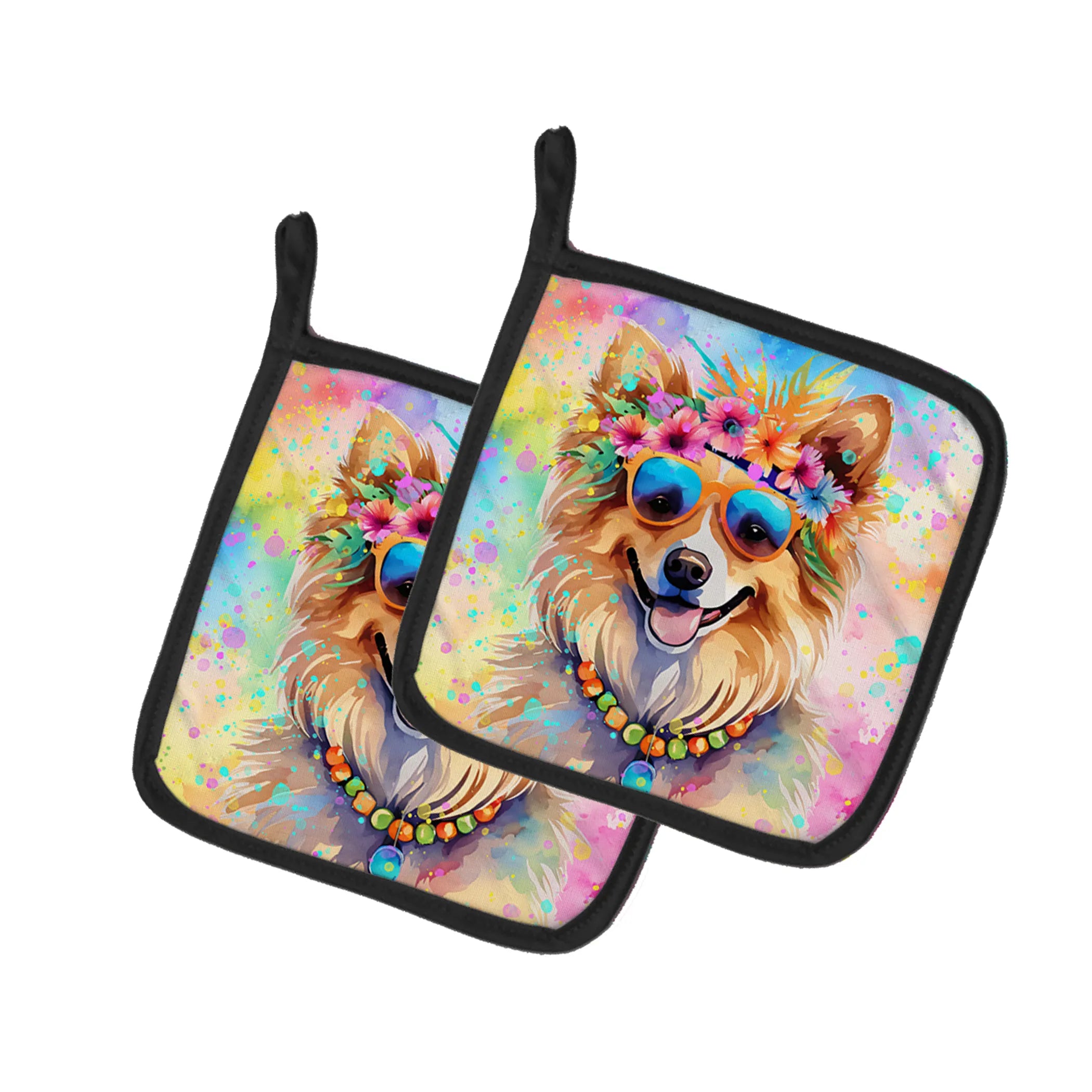 Hippie Dawg Pair of Pot Holders - Size: 7.5HX7.5W | Pack Of: 1 | Collection name: Hippie dawg