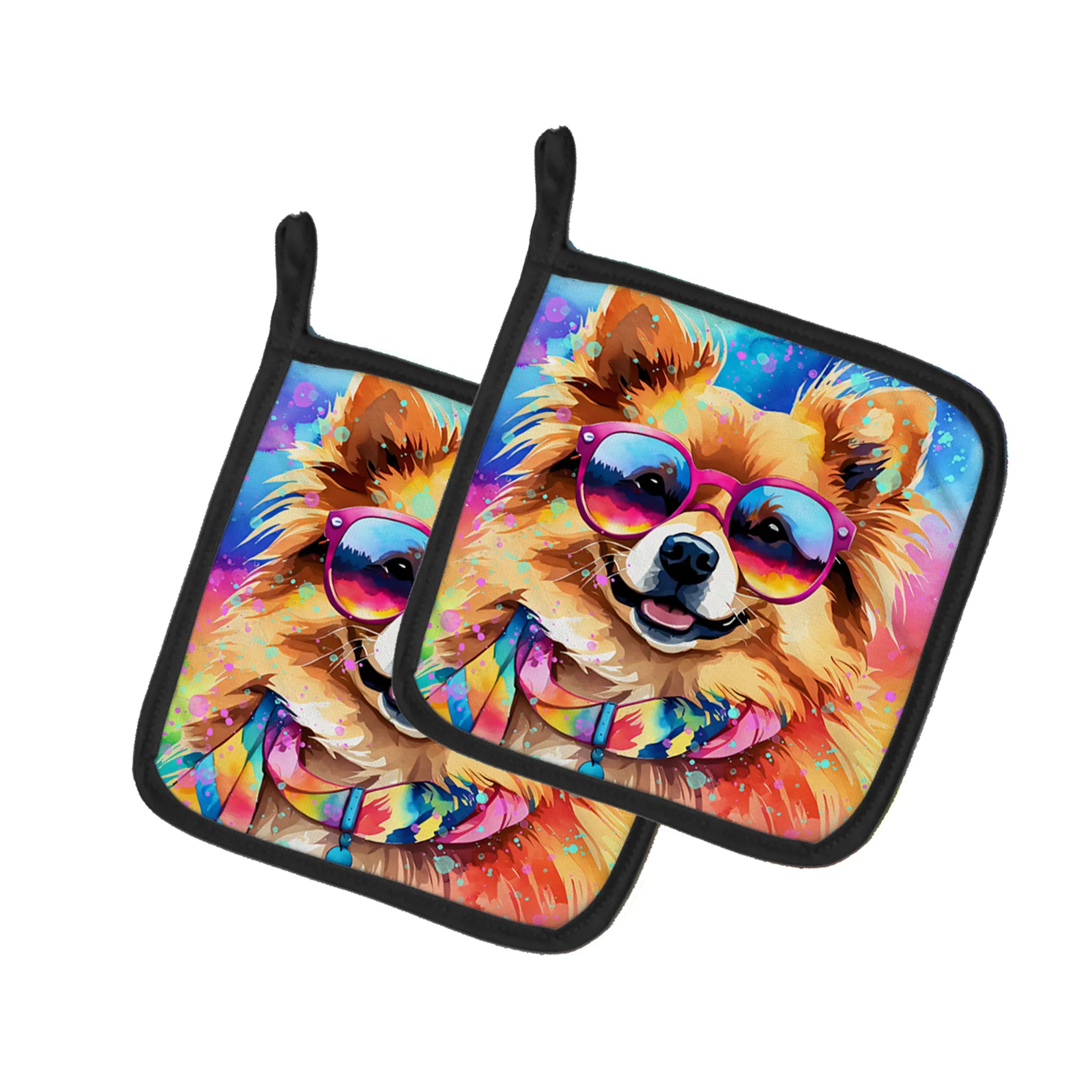 Hippie Dawg Pair of Pot Holders - Size: 7.5HX7.5W | Pack Of: 1 | Collection name: Hippie dawg