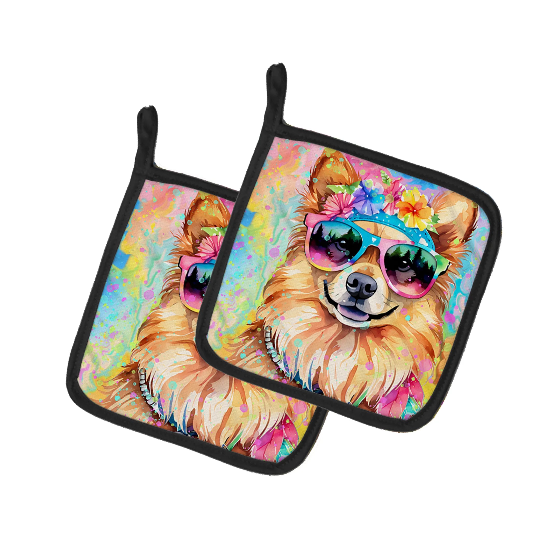 Hippie Dawg Pair of Pot Holders - Size: 7.5HX7.5W | Pack Of: 1 | Collection name: Hippie dawg