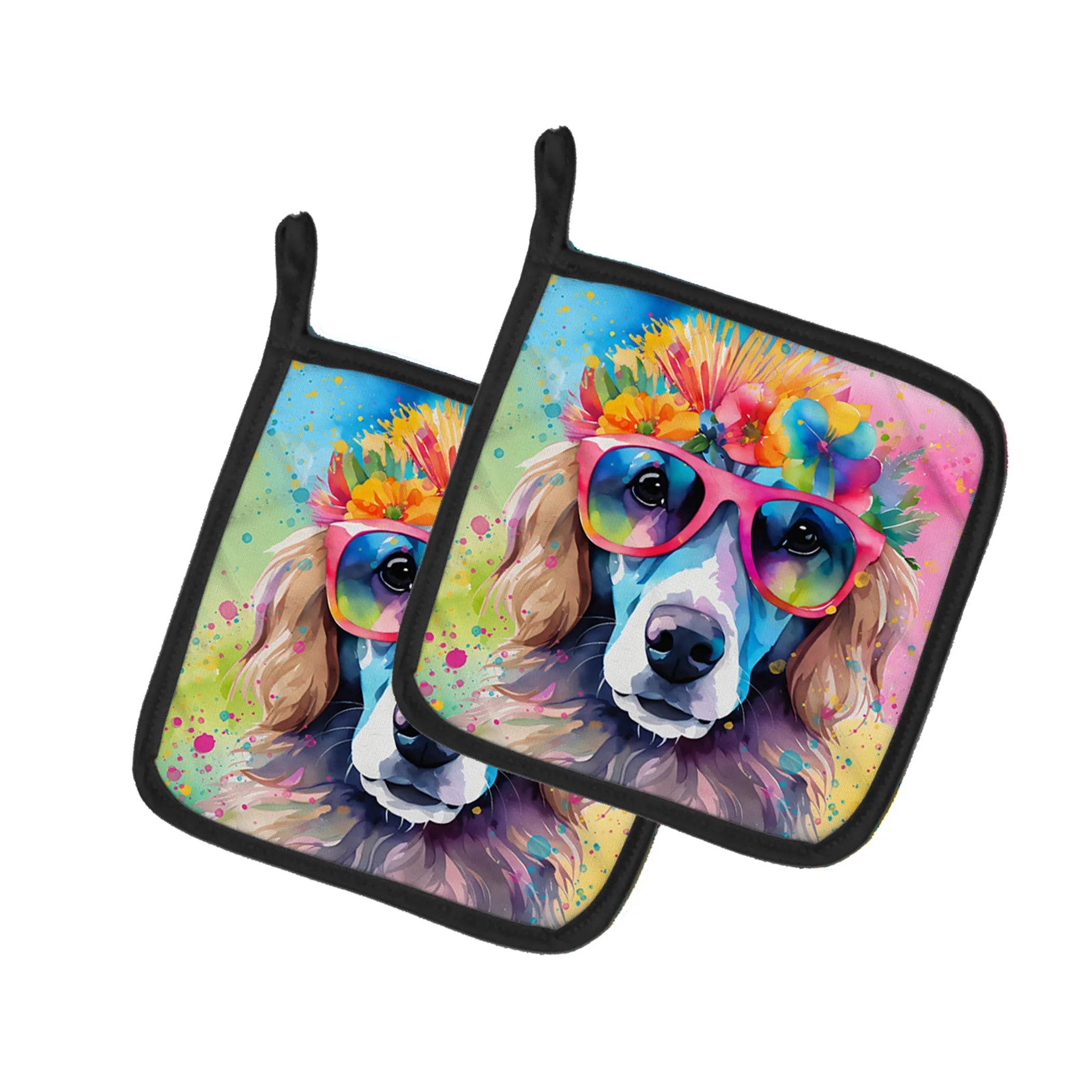 Hippie Dawg Pair of Pot Holders - Size: 7.5HX7.5W | Pack Of: 1 | Collection name: Hippie dawg