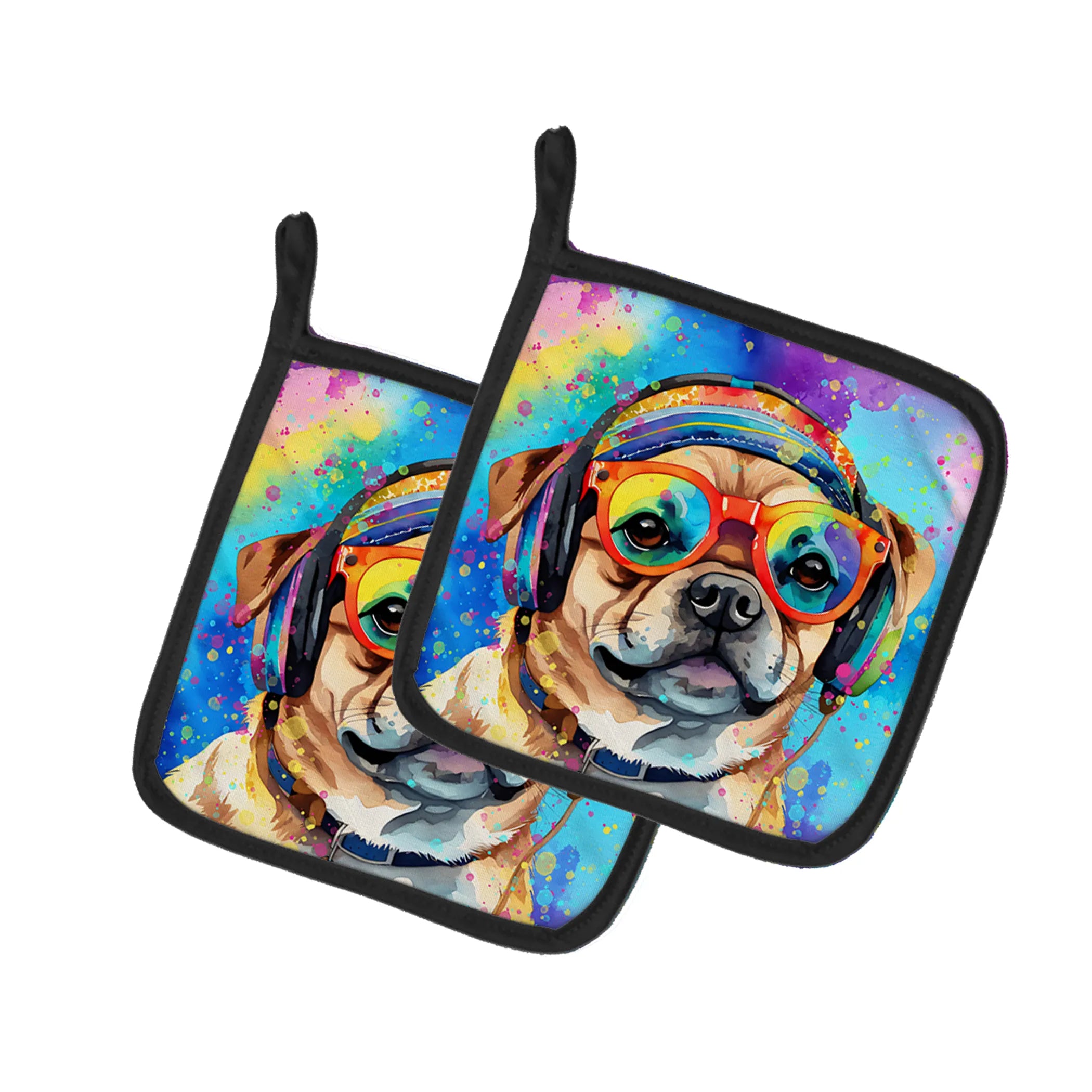 Hippie Dawg Pair of Pot Holders - Size: 7.5HX7.5W | Pack Of: 1 | Collection name: Hippie dawg