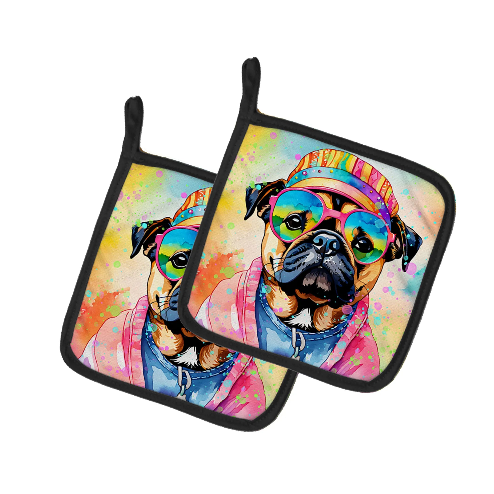 Hippie Dawg Pair of Pot Holders - Size: 7.5HX7.5W | Pack Of: 1 | Collection name: Hippie dawg