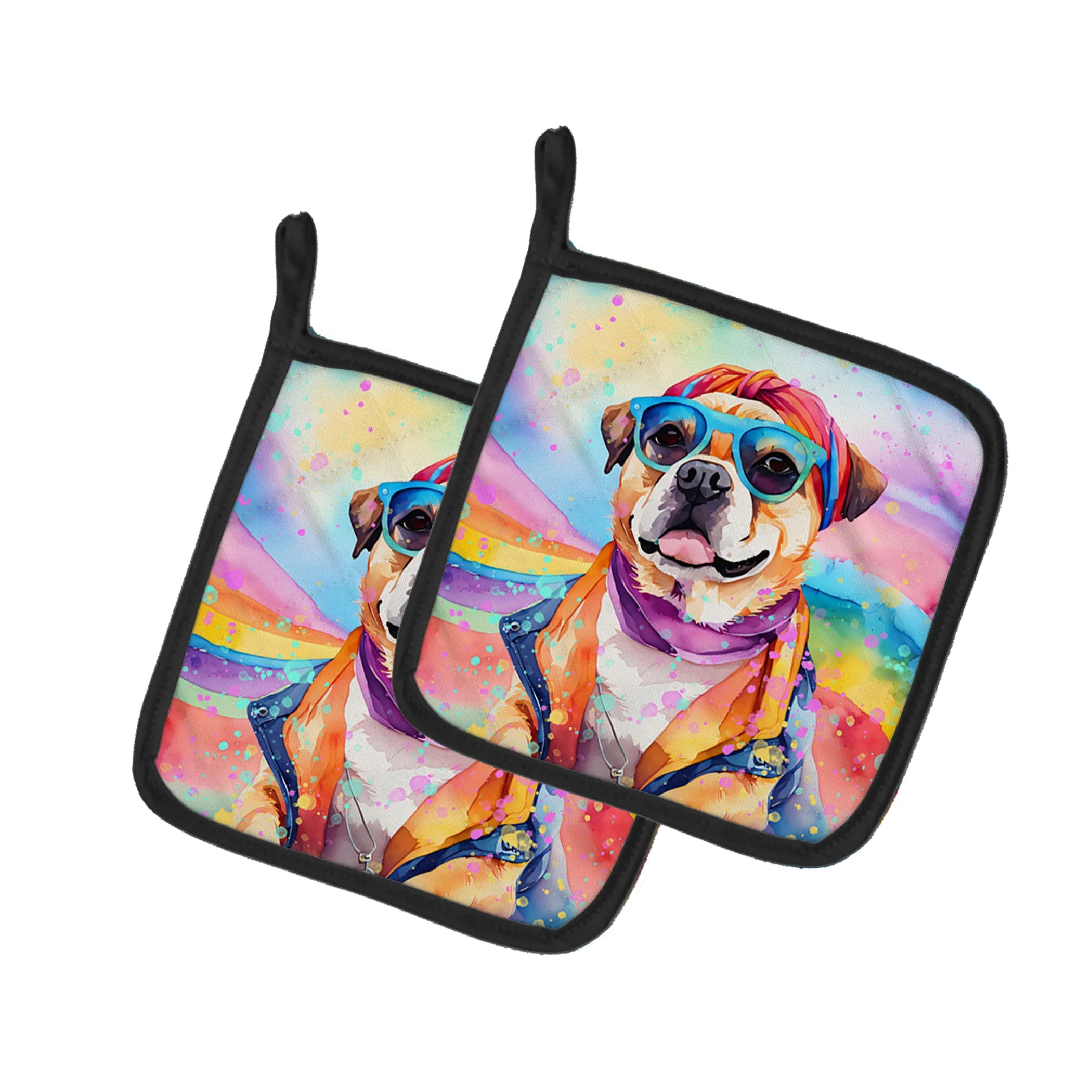 Hippie Dawg Pair of Pot Holders - Size: 7.5HX7.5W | Pack Of: 1 | Collection name: Hippie dawg