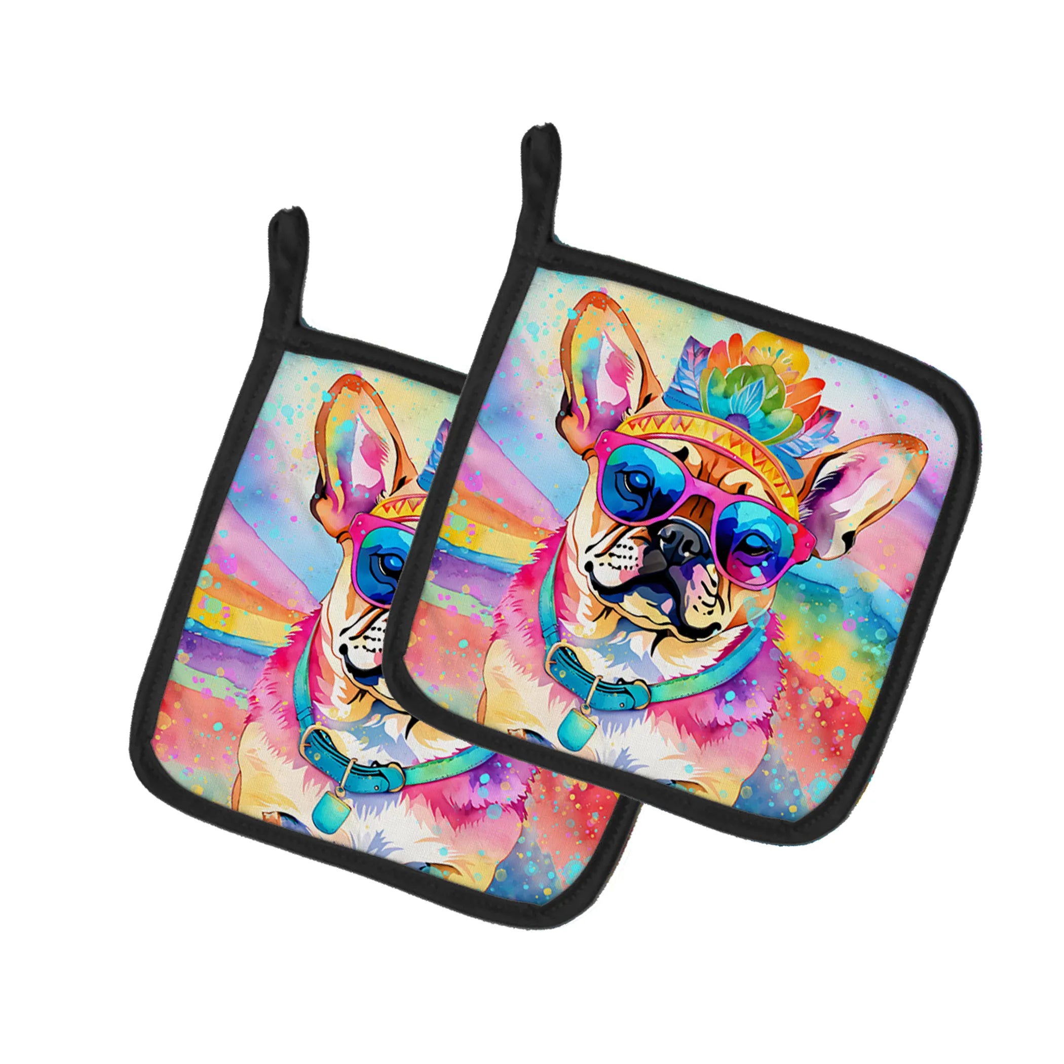 Hippie Dawg Pair of Pot Holders - Size: 7.5HX7.5W | Pack Of: 1 | Collection name: Hippie dawg