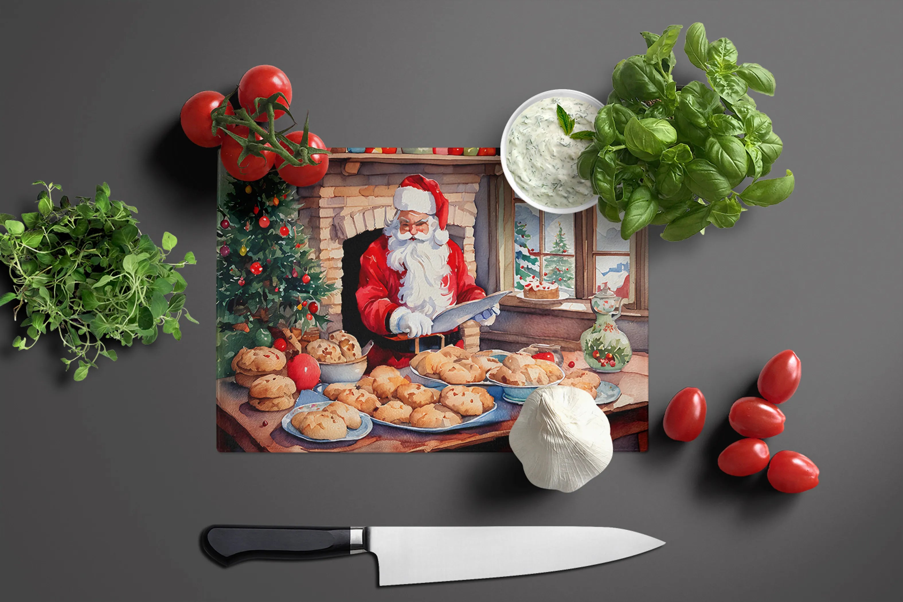 Cookies with Santa Claus Glass Cutting Board - Size: LARGE | Pack Of: 1 | Collection name: Cookies with santa claus