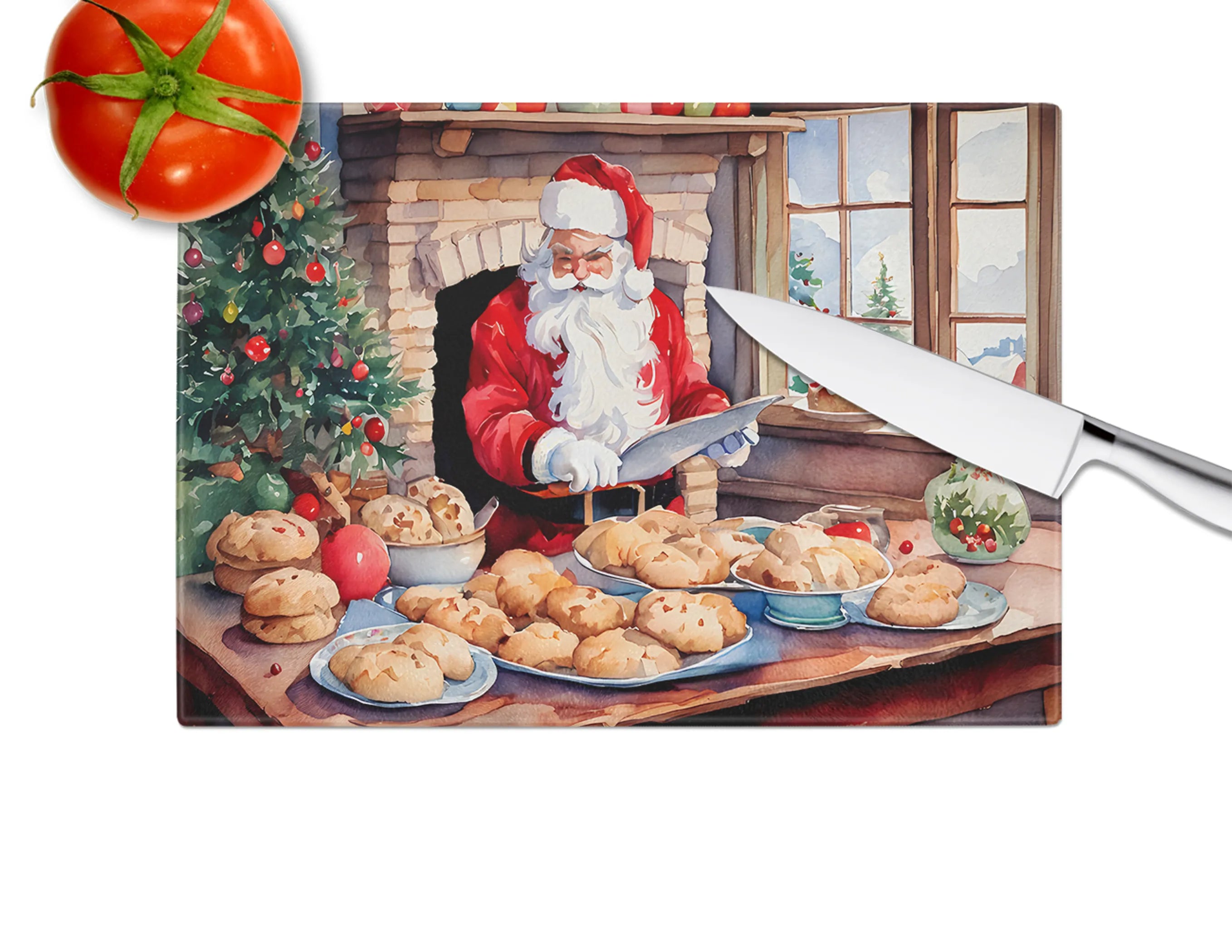 Cookies with Santa Claus Glass Cutting Board - Size: LARGE | Pack Of: 1 | Collection name: Cookies with santa claus