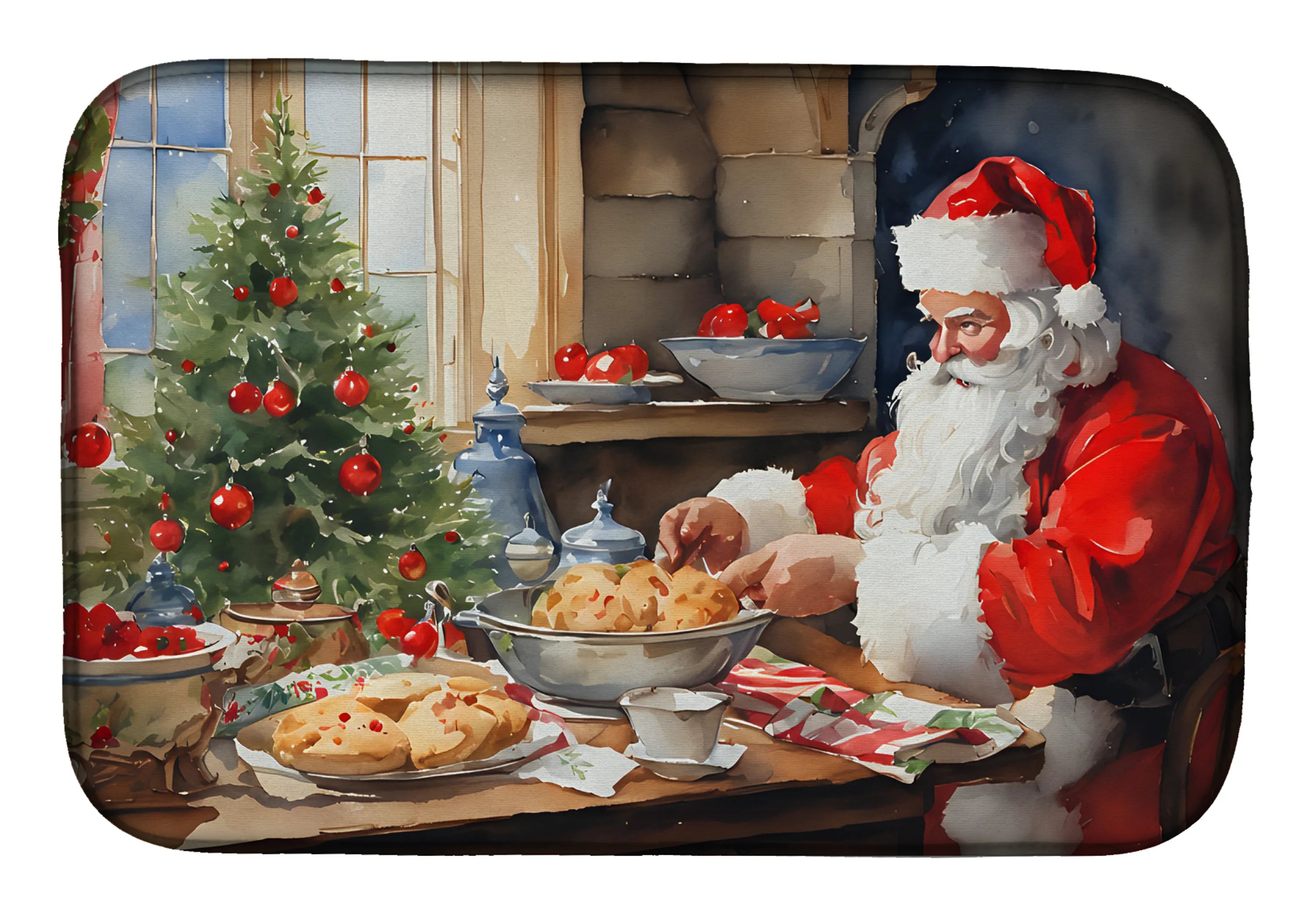 Cookies with Santa Claus Dish Drying Mat - Size: 14  X 21" | Pack Of: 1 | Collection name: Cookies with santa claus