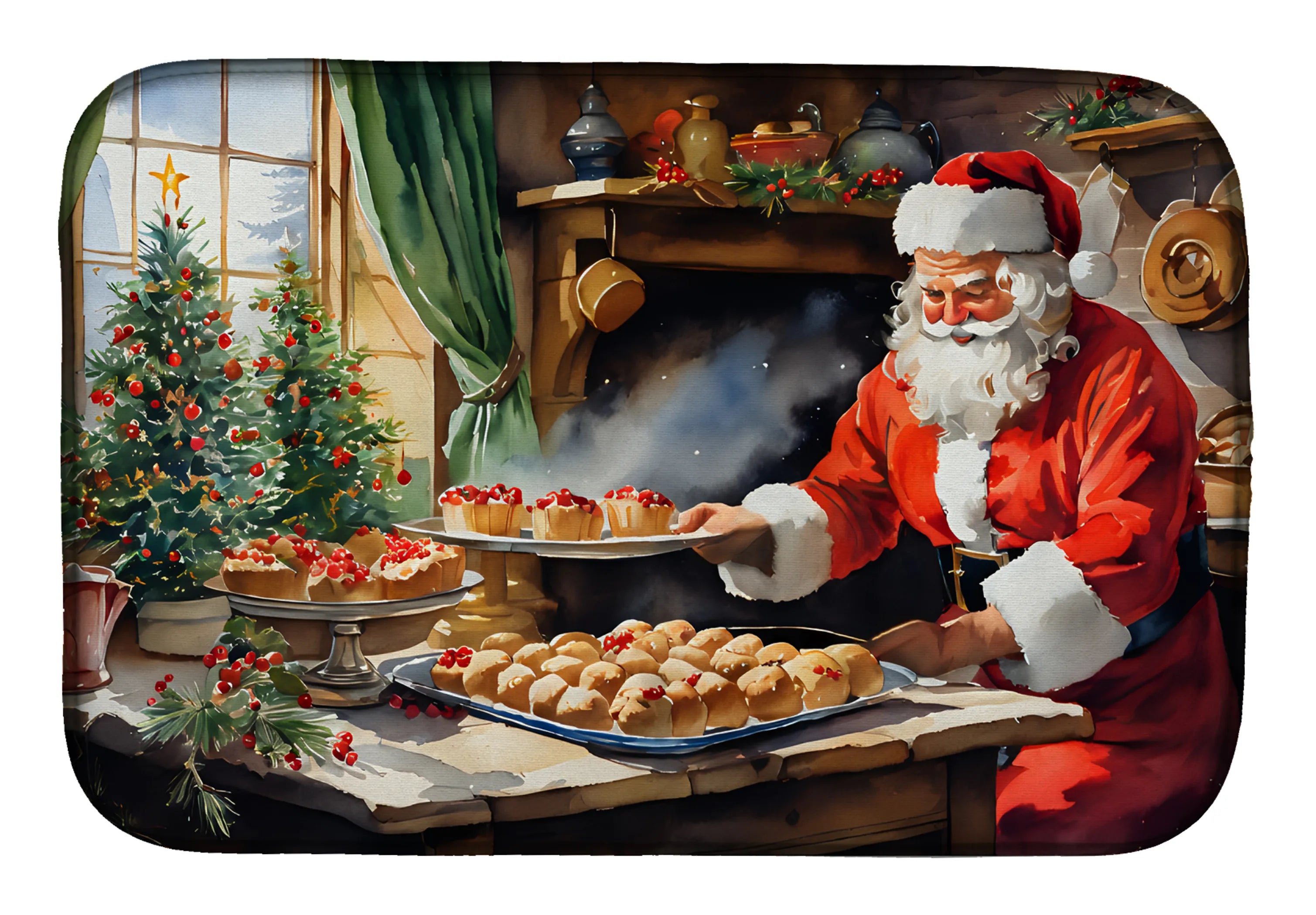 Cookies with Santa Claus Dish Drying Mat - Size: 14  X 21" | Pack Of: 1 | Collection name: Cookies with santa claus