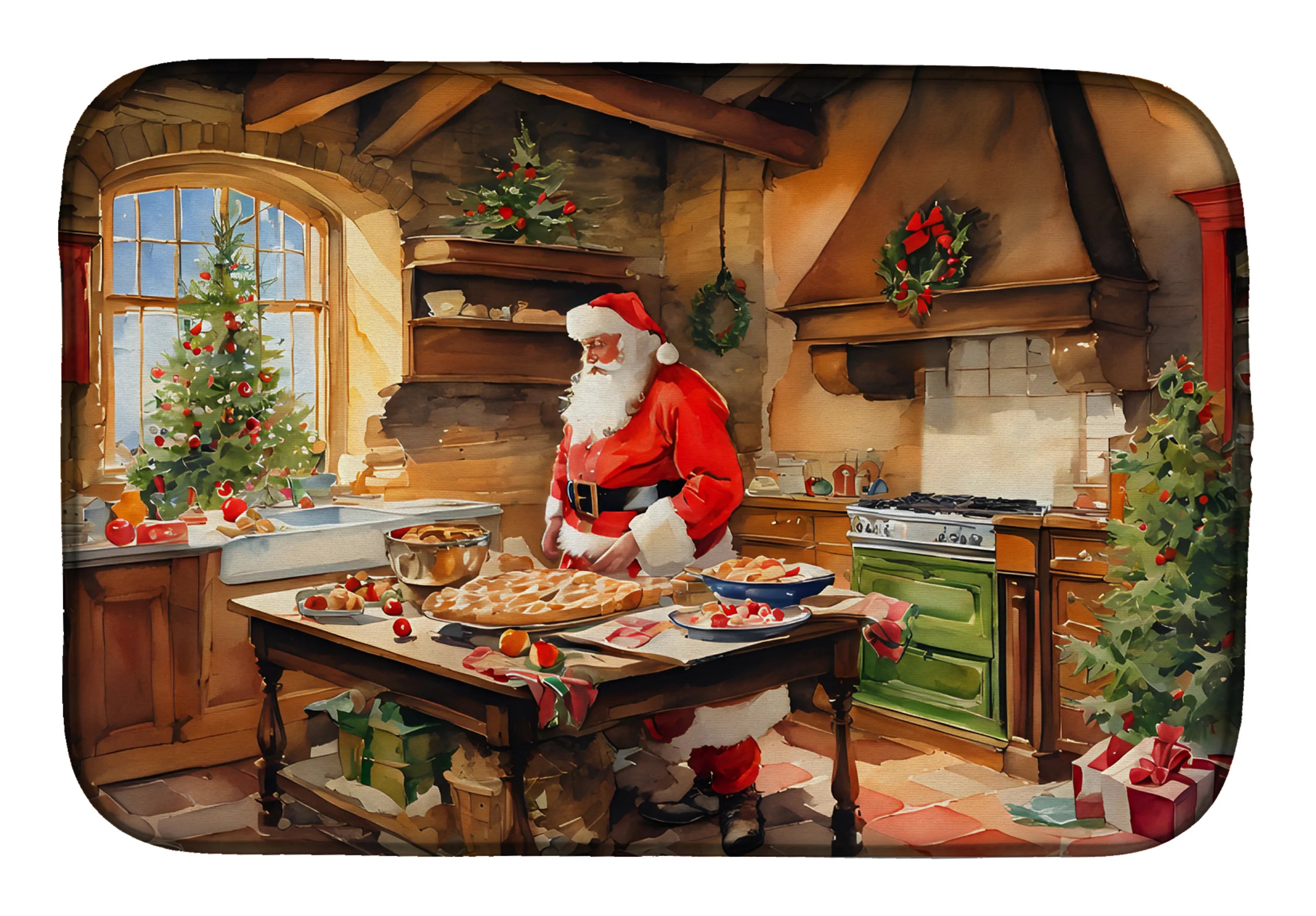 Cookies with Santa Claus Dish Drying Mat - Size: 14  X 21" | Pack Of: 1 | Collection name: Cookies with santa claus