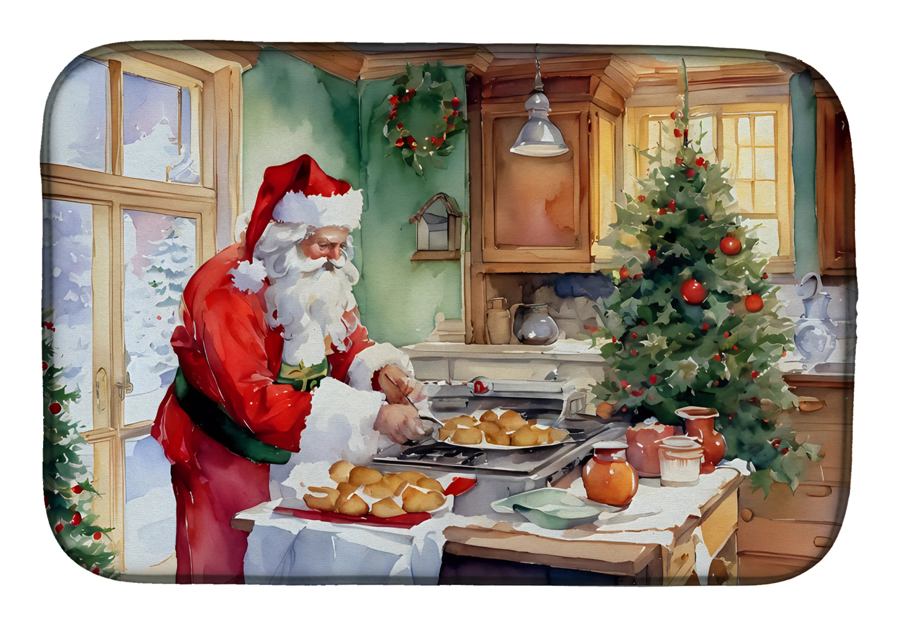 Cookies with Santa Claus Dish Drying Mat - Size: 14  X 21" | Pack Of: 1 | Collection name: Cookies with santa claus
