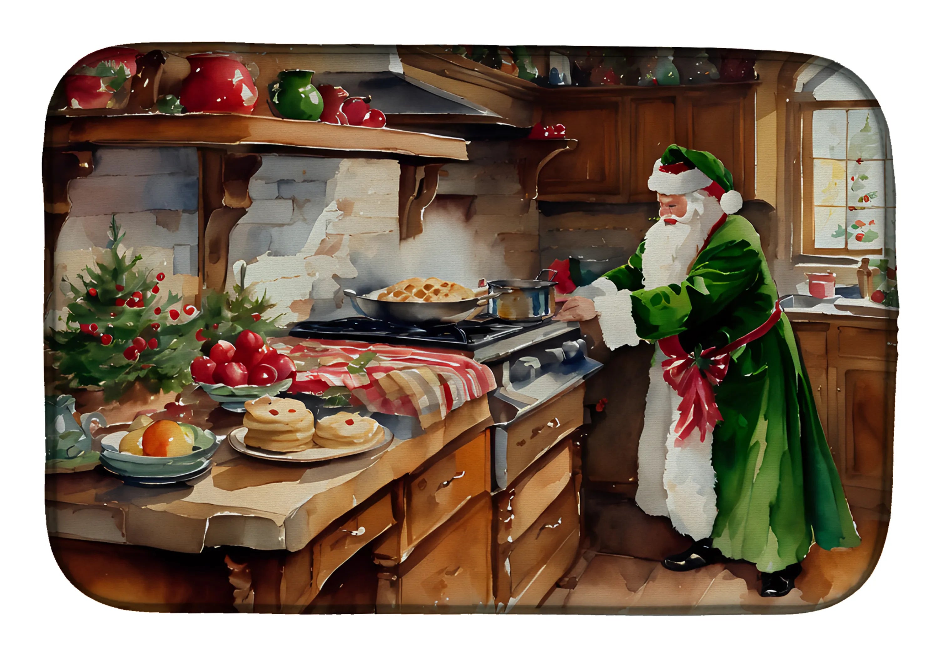 Cookies with Santa Claus Dish Drying Mat - Size: 14  X 21" | Pack Of: 1 | Collection name: Cookies with santa claus