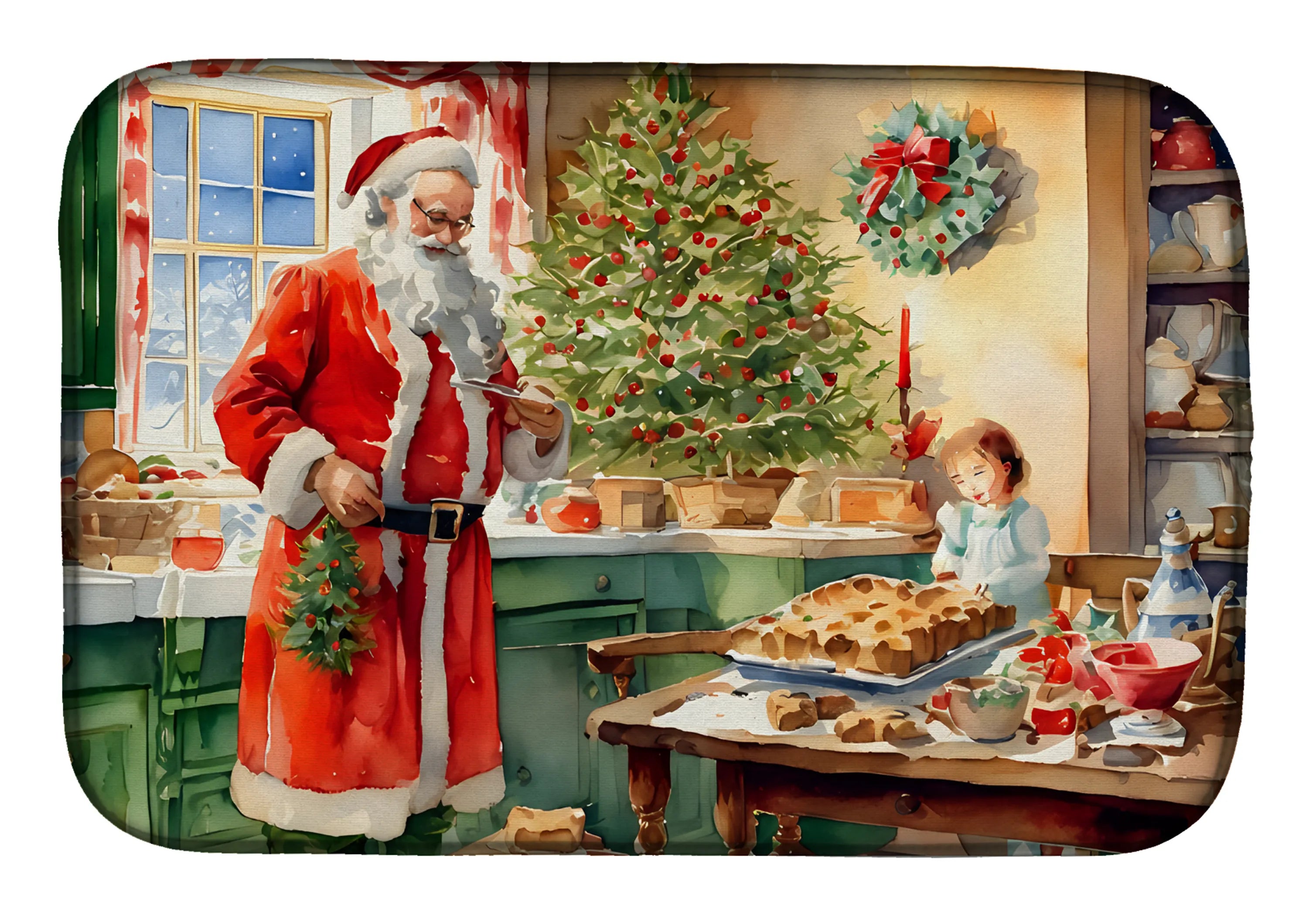 Cookies with Santa Claus Dish Drying Mat - Size: 14  X 21" | Pack Of: 1 | Collection name: Cookies with santa claus