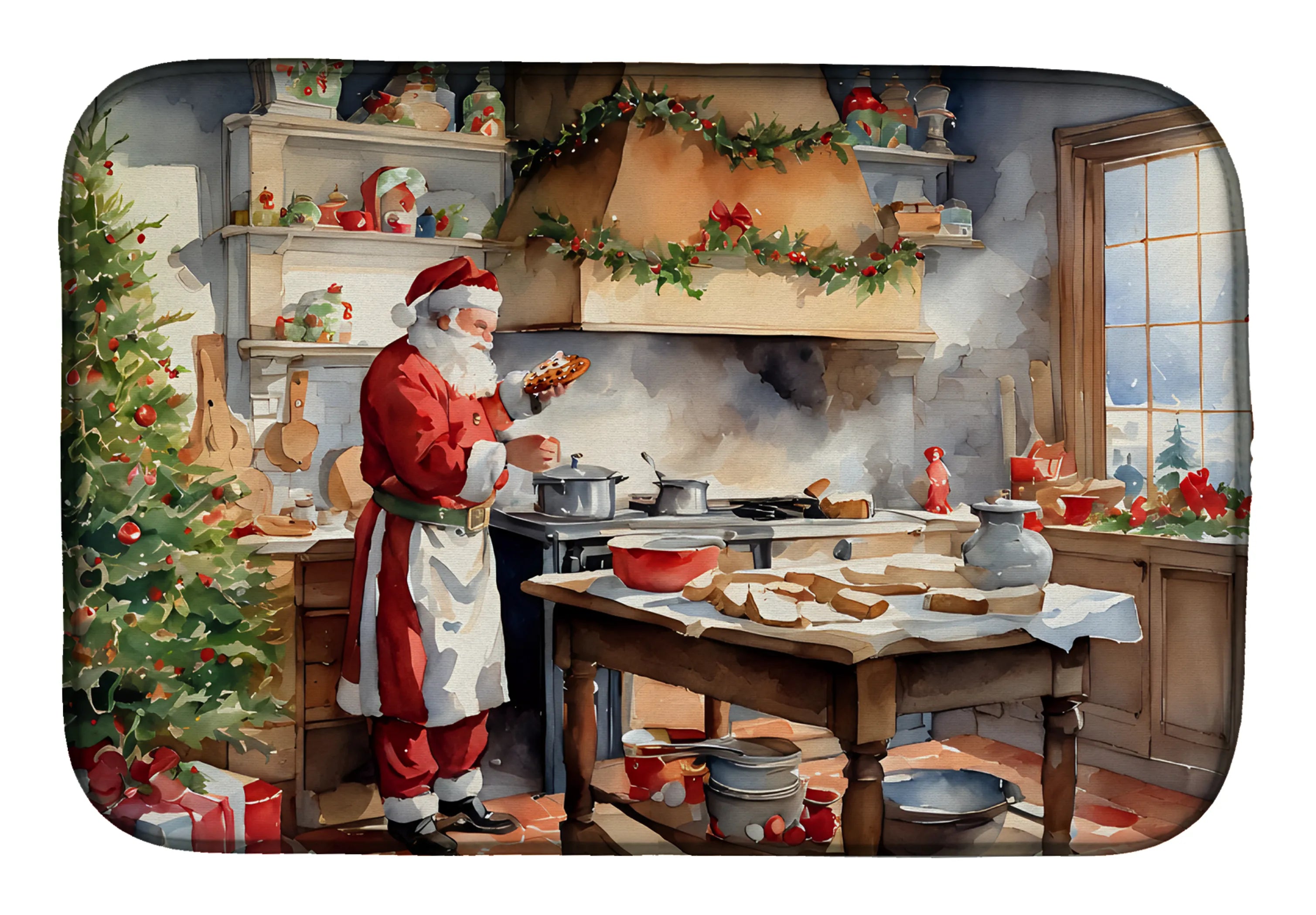 Cookies with Santa Claus Dish Drying Mat - Size: 14  X 21" | Pack Of: 1 | Collection name: Cookies with santa claus