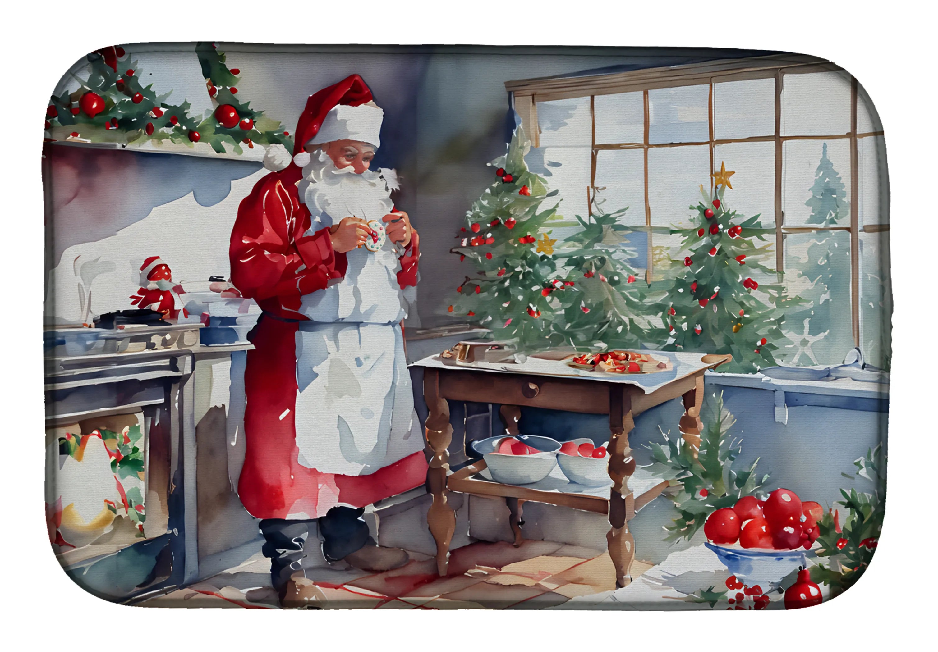Cookies with Santa Claus Dish Drying Mat - Size: 14  X 21" | Pack Of: 1 | Collection name: Cookies with santa claus