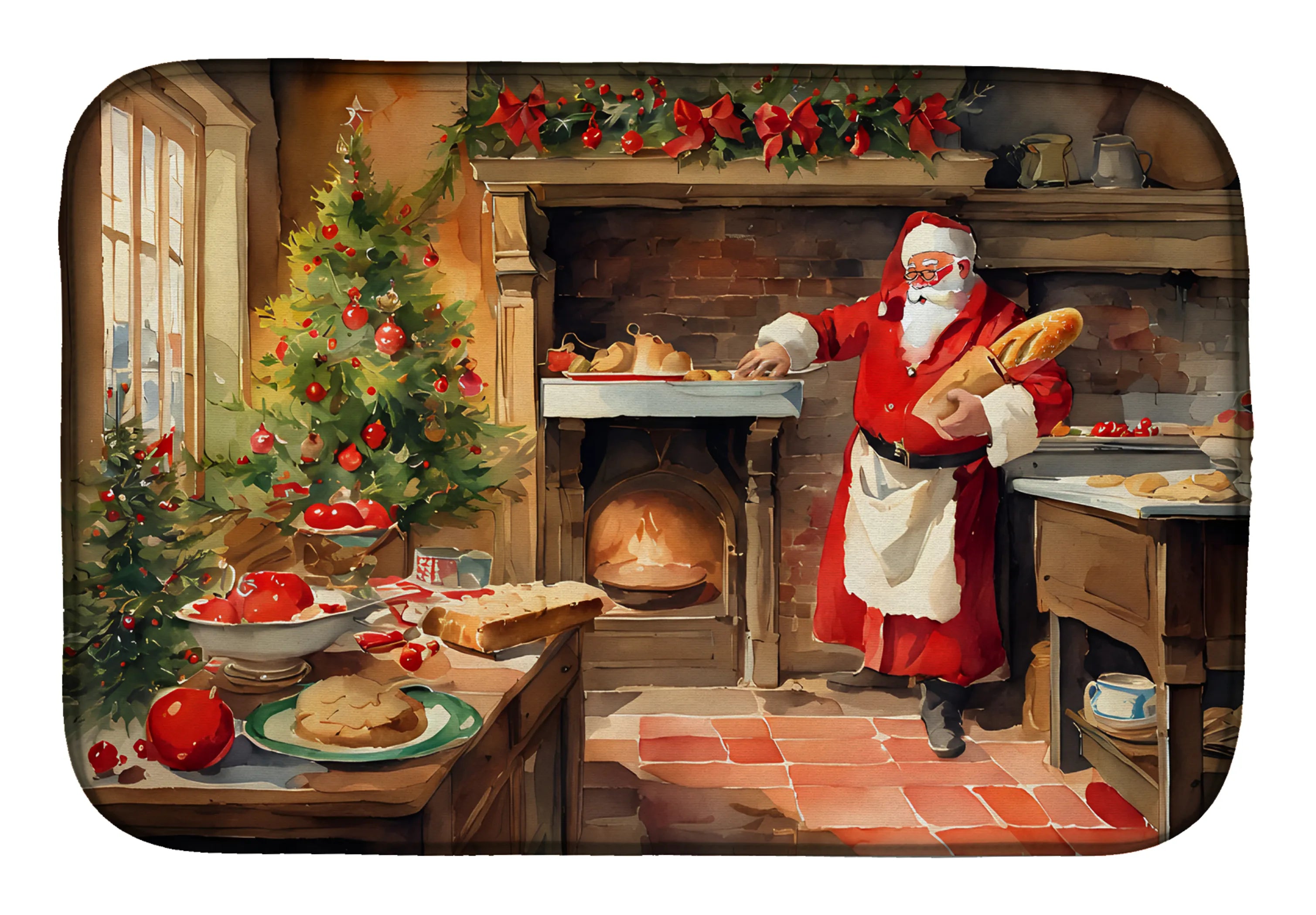 Cookies with Santa Claus Dish Drying Mat - Size: 14  X 21" | Pack Of: 1 | Collection name: Cookies with santa claus
