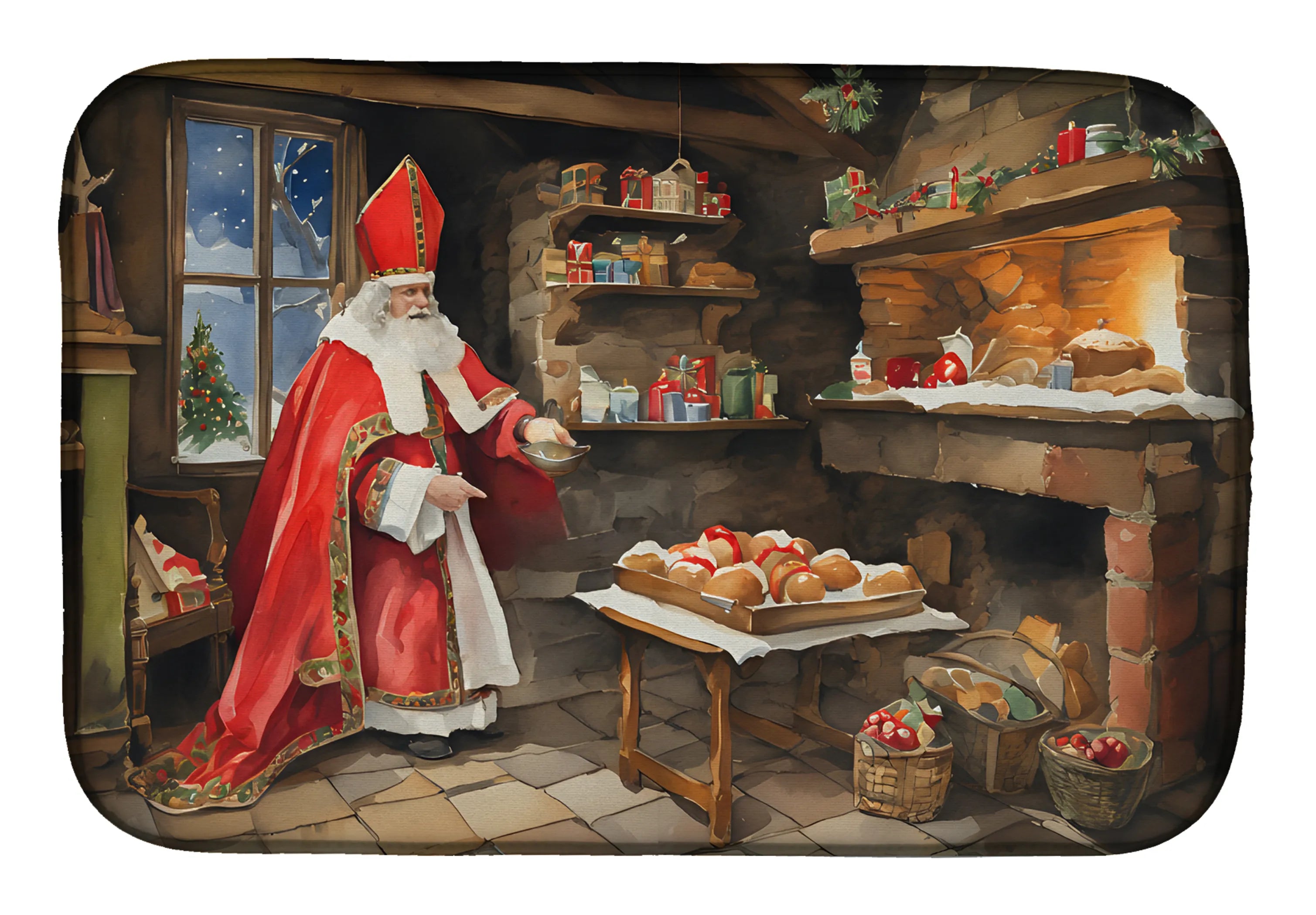 Cookies with Santa Claus Dish Drying Mat - Size: 14  X 21" | Pack Of: 1 | Collection name: Cookies with santa claus