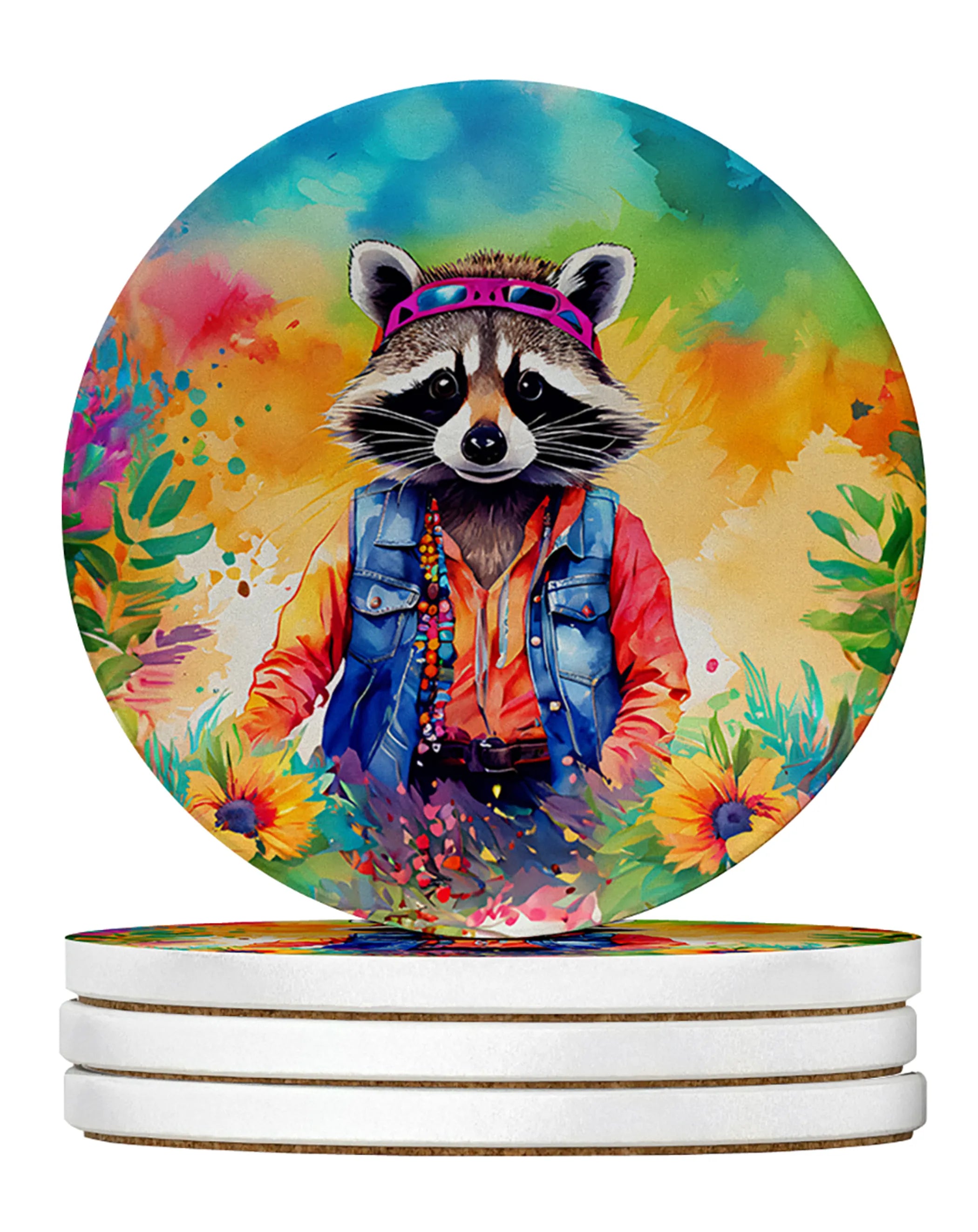 Hippie Animals Large Sandstone Coasters