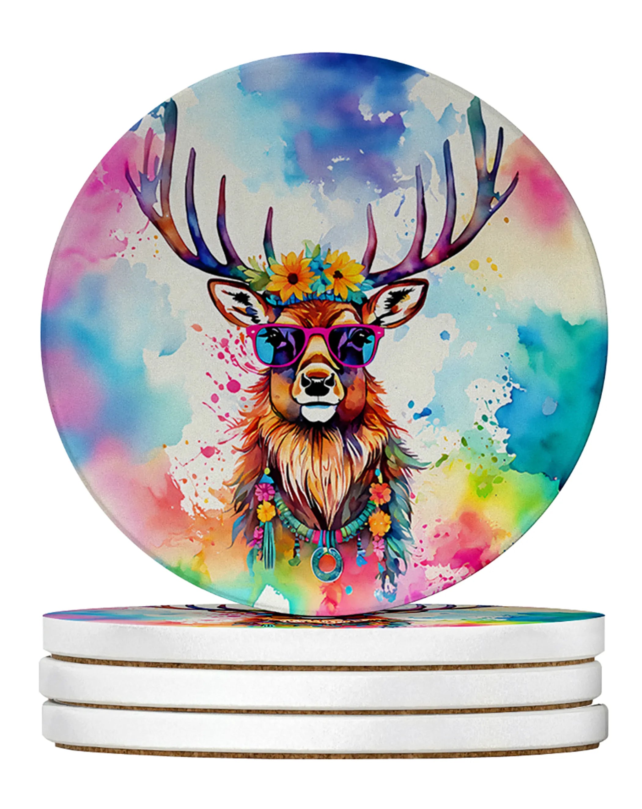 Hippie Animals Large Sandstone Coasters