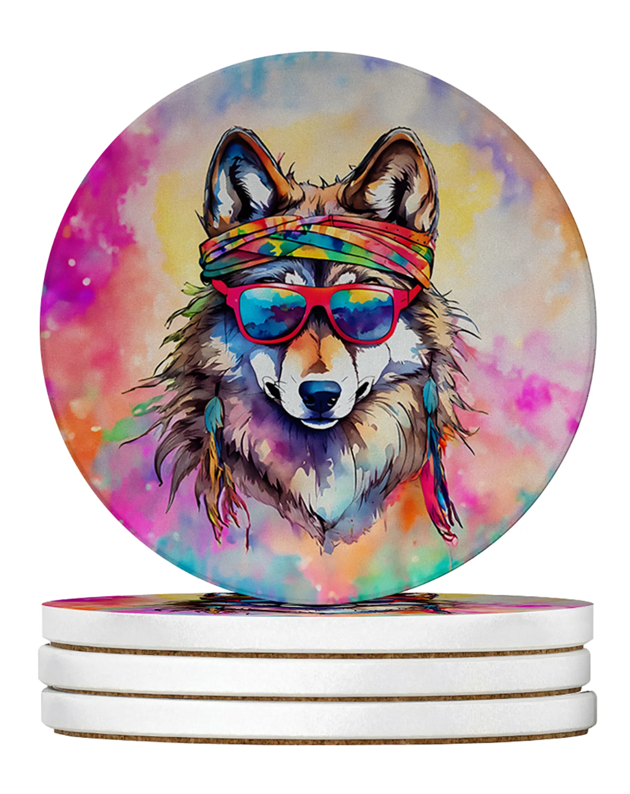 Hippie Animals Large Sandstone Coasters