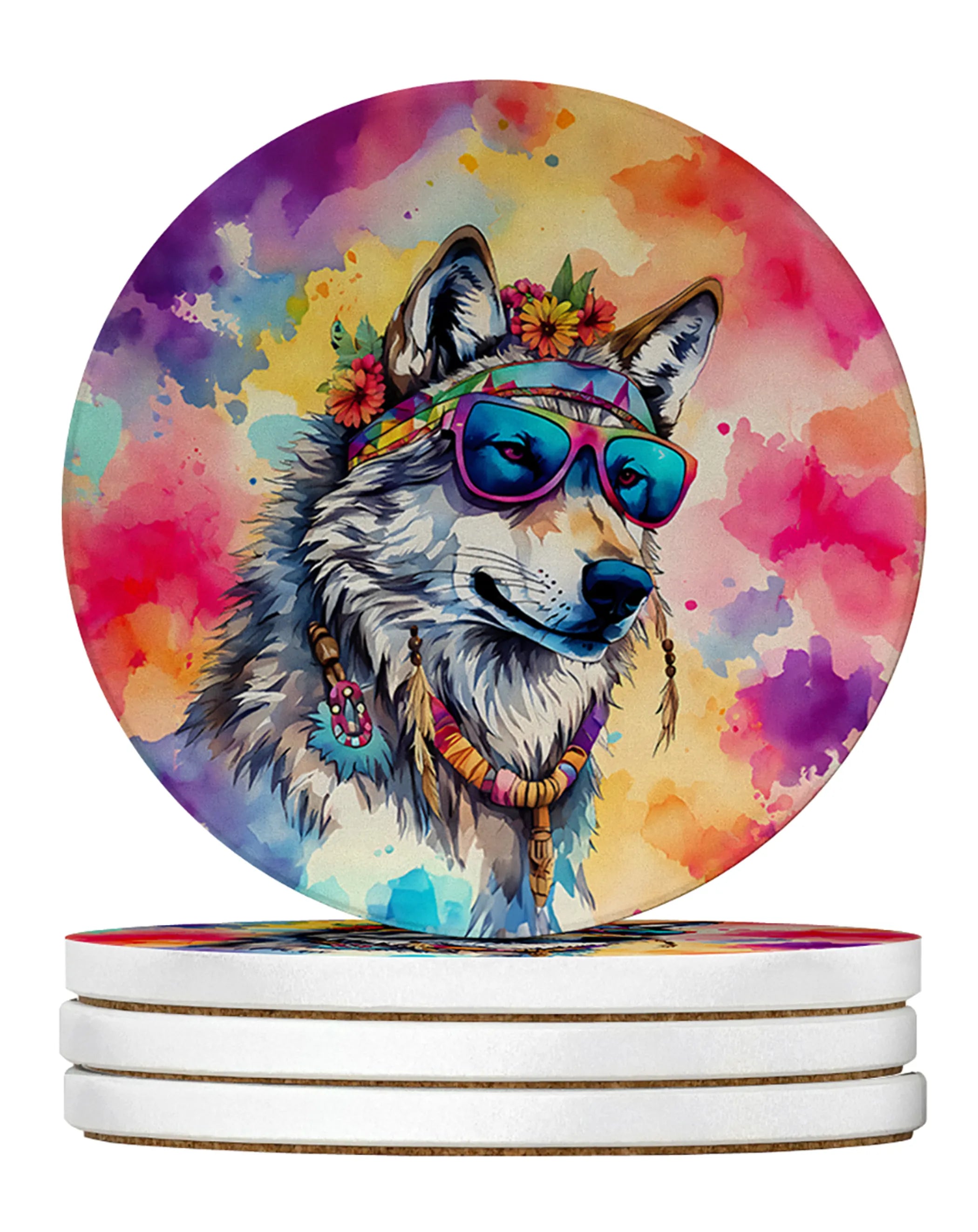 Hippie Animals Large Sandstone Coasters