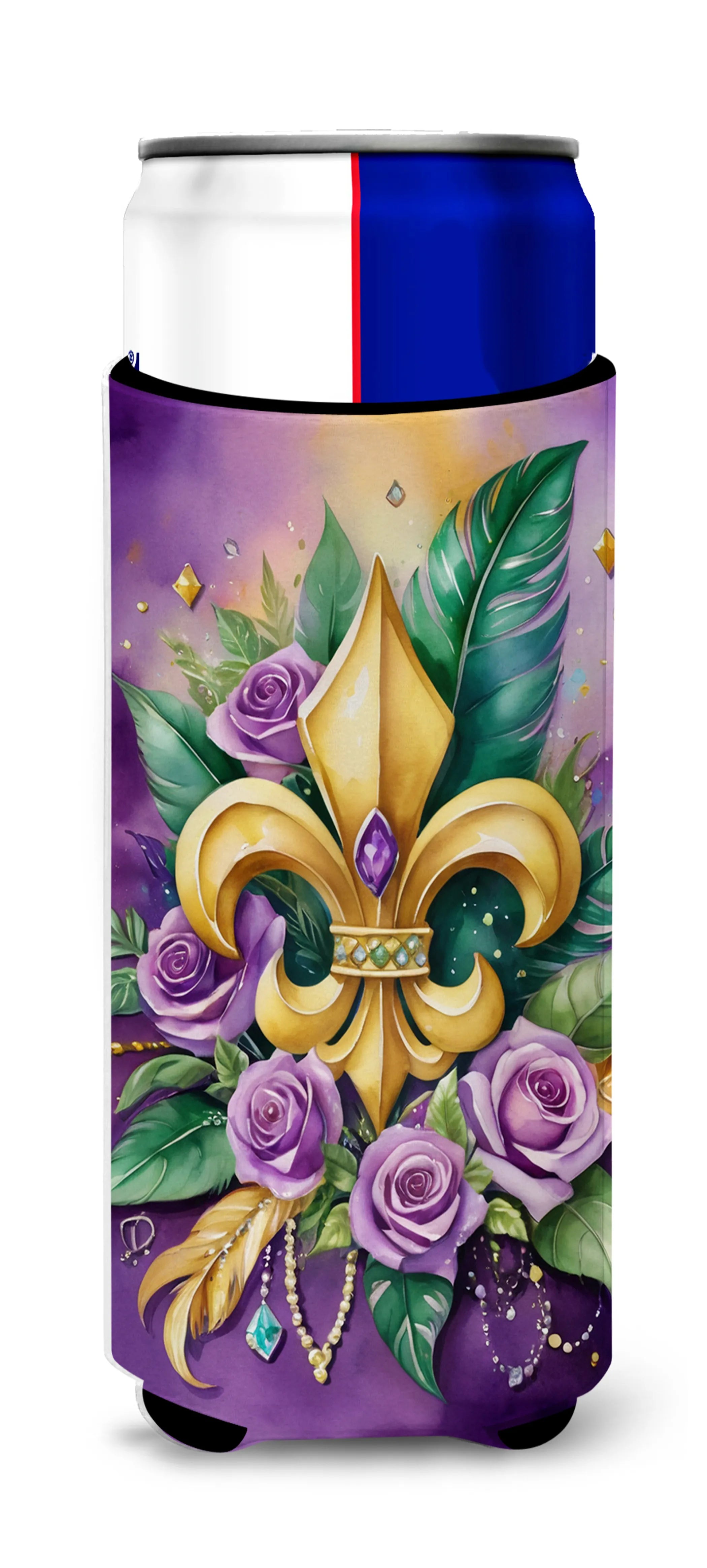 Mardi Gras 2024 Hugger for Ultra Slim Cans - Size: SLIM CAN | Pack Of: 1 | Collection name: Mardi gras 2024