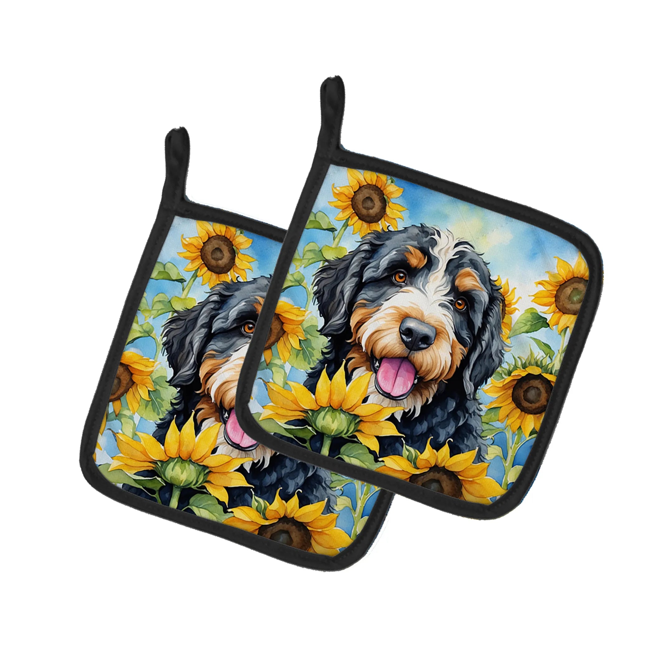 In Sunflowers Pair of Pot Holders - Size: 7.5HX7.5W | Pack Of: 1 | Collection name: In sunflowers