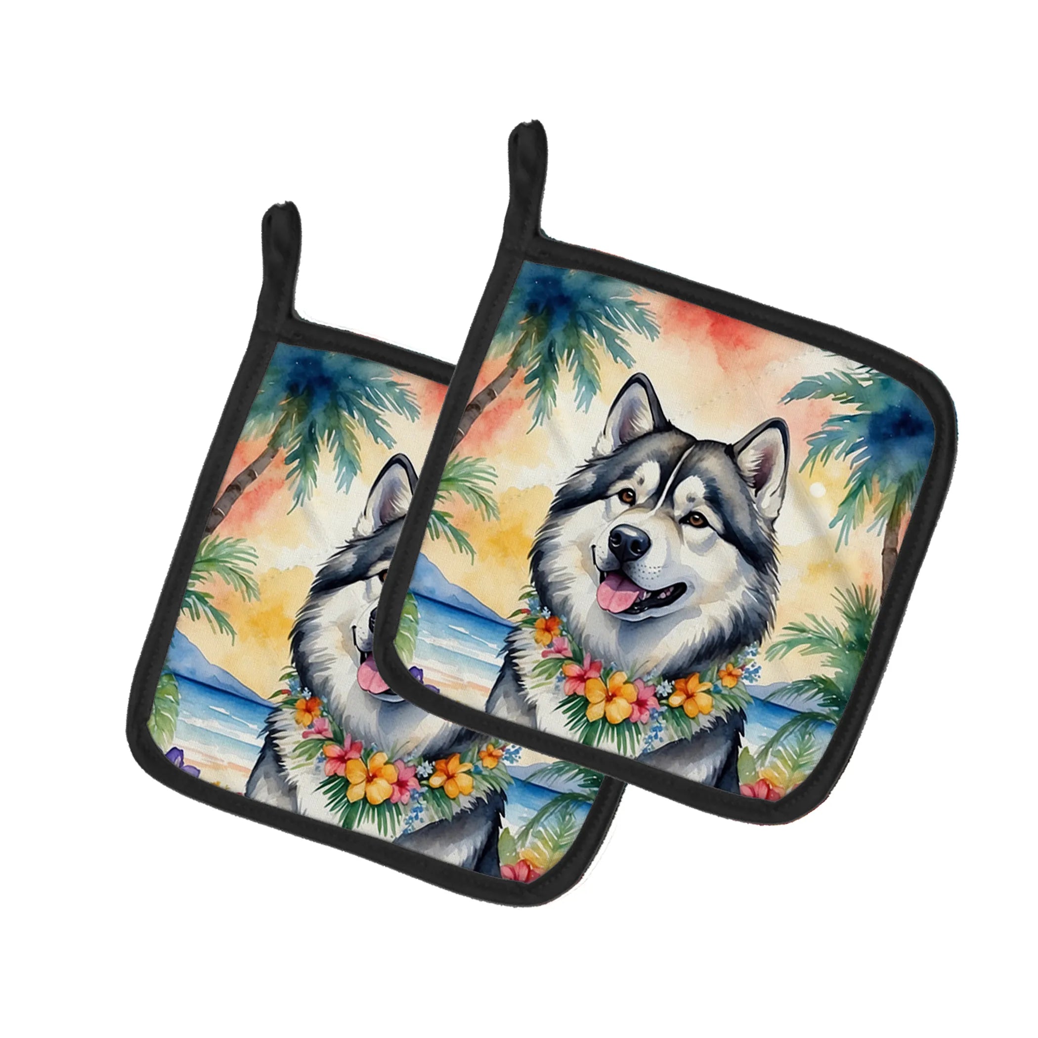 Luau Party Pair of Pot Holders - Size: 7.5HX7.5W | Pack Of: 1 | Collection name: Luau party