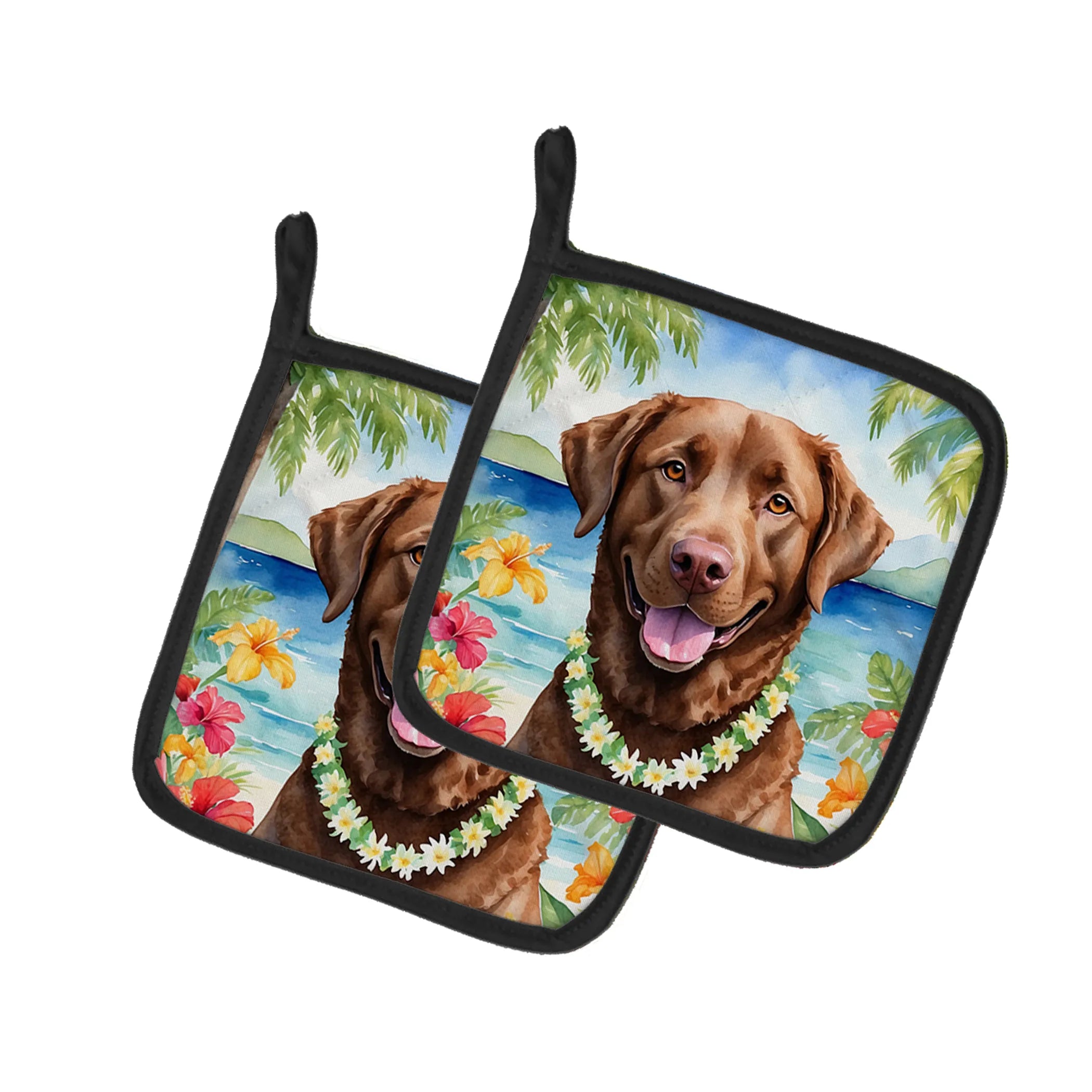 Luau Party Pair of Pot Holders - Size: 7.5HX7.5W | Pack Of: 1 | Collection name: Luau party