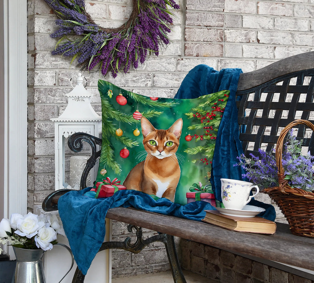 Cat By Christmas Tree Throw Pillow - Pack Of: 1 | Collection name: Cat by christmas tree